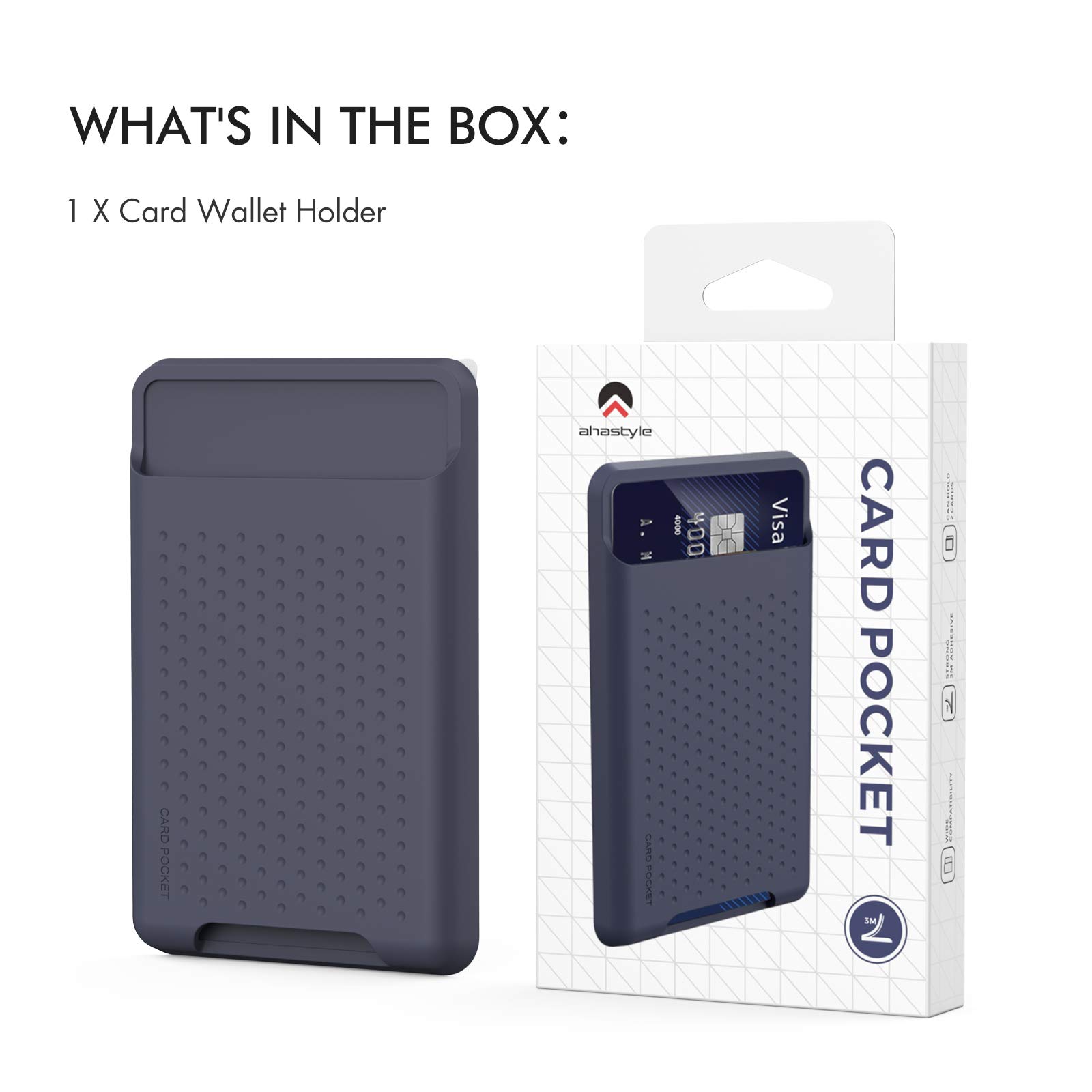 AHASTYLE Slim Stick-On Phone Card Holder - Strong Adhesive Silicone Wallet for Credit Cards & ID - Compatible with iPhone, Android, Samsung Galaxy (Midnight Blue) - Perfect for Hands-Free Shopping, Travel & Everyday Use