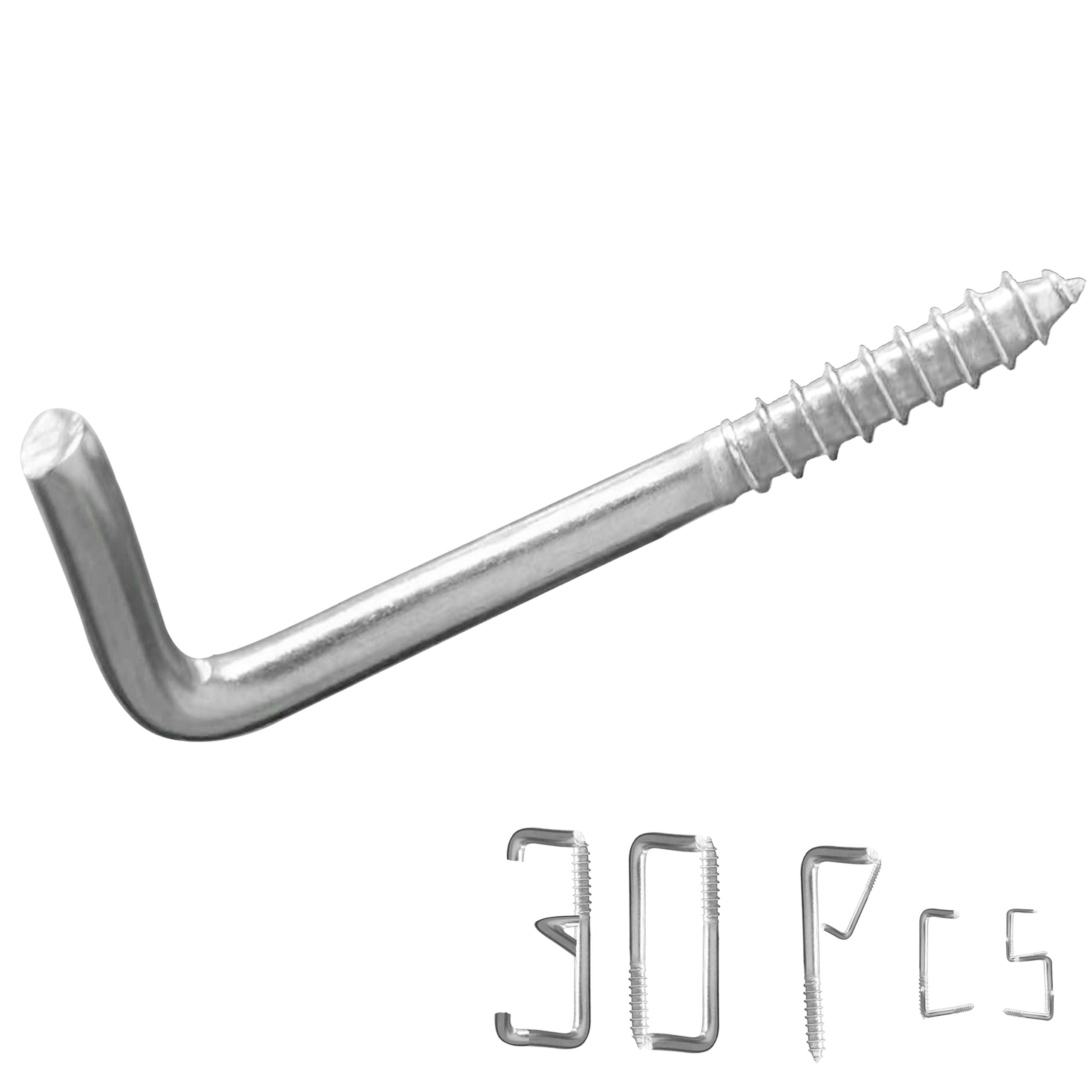 304 Stainless Steel Screw-in Hooks - 30 Pack Square Curved Hooks for Jewelry, Hanging Decor & DIY Projects (2-3/4 Inch, 7 Shape L-Shaped Screw Hooks) - Perfect for Home Organization, Wall Decor & Craft Display