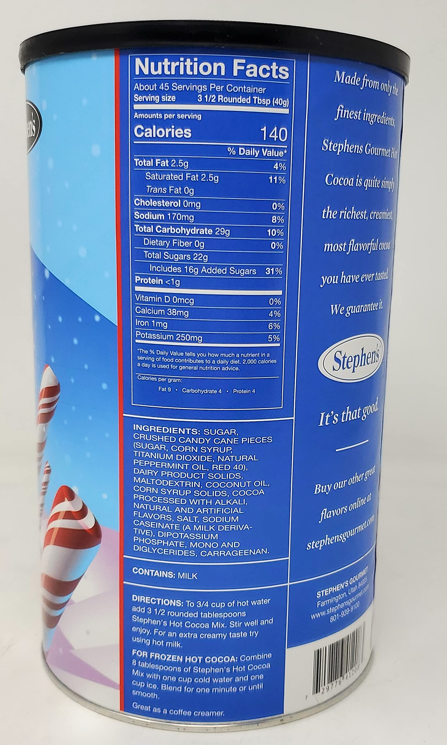 Stephen's Gourmet Cocoa - Candy Cane Flavor, 4lb Canister | Premium Hot Chocolate Mix for Holidays, Gifts & Cozy Winter Nights
