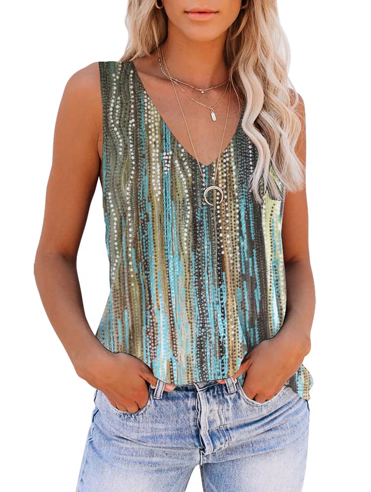 ETCYY Women's Summer V-Neck Tie Dye Tank Top - Sleeveless Loose Fit Basic Tee with Cute Print | Casual Outfit, Beach Wear, Yoga & Everyday Comfort
