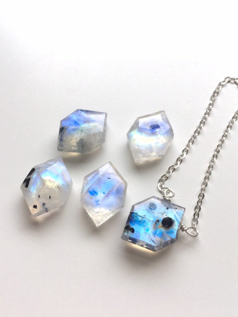 Rainbow Moonstone Pendant Necklace - Sterling Silver or 14K Gold Filled - Healing Crystal Jewelry for Meditation & Spiritual Protection