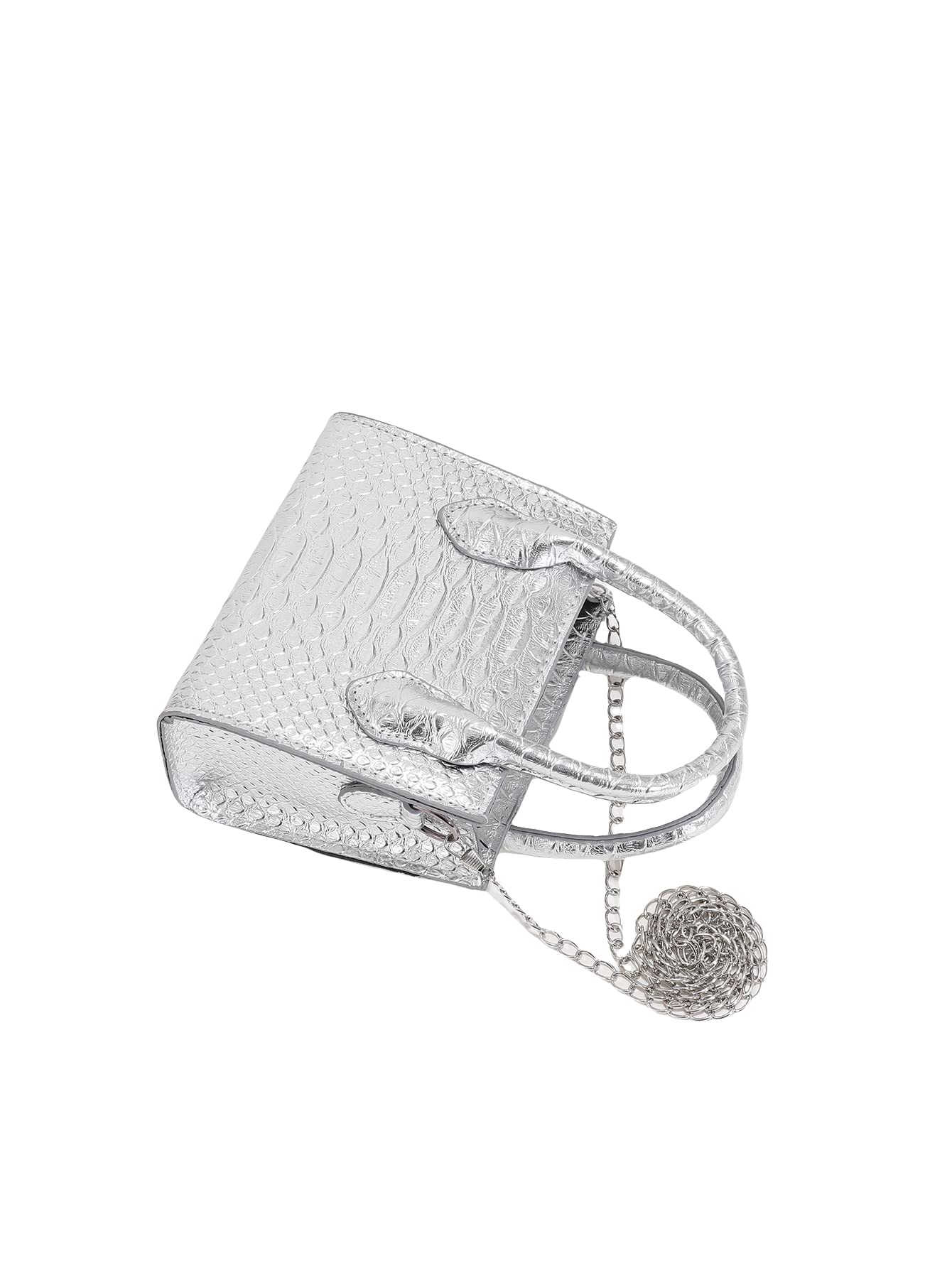 GORGLITTER Women's Small Crossbody Bag - Mini Purse with Metallic Crocodile Print, Double Handle Satchel Shoulder Bag for Daily Use, Travel & Shopping