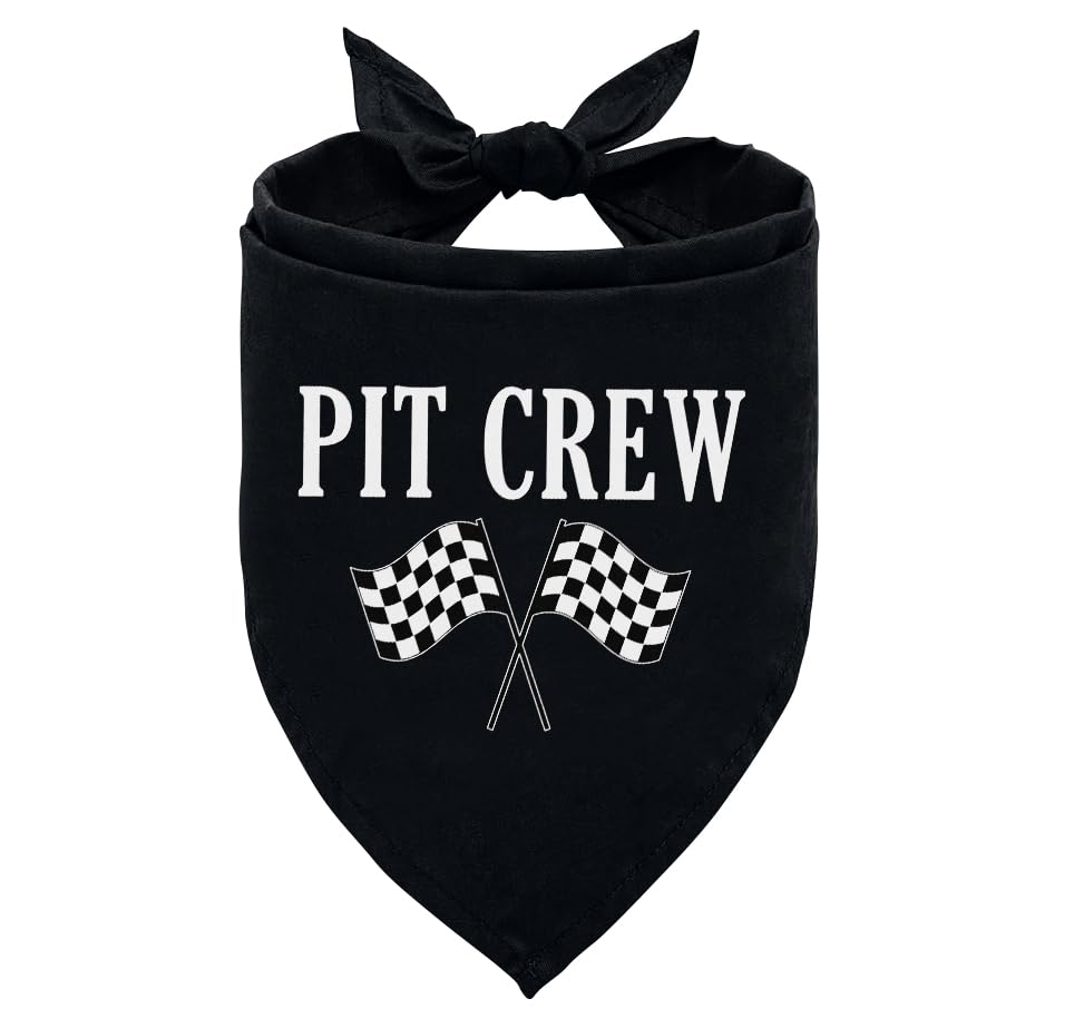 Pit Crew Dog Bandana - Black Checkered Flag Racing Scarf for Small & Medium Dogs | Funny Cute Pet Bandana Triangle Scarf | Perfect Gift for Dog Lovers | Ideal for Race Day, Pet Parties & Outdoor Adventures (Medium Size)