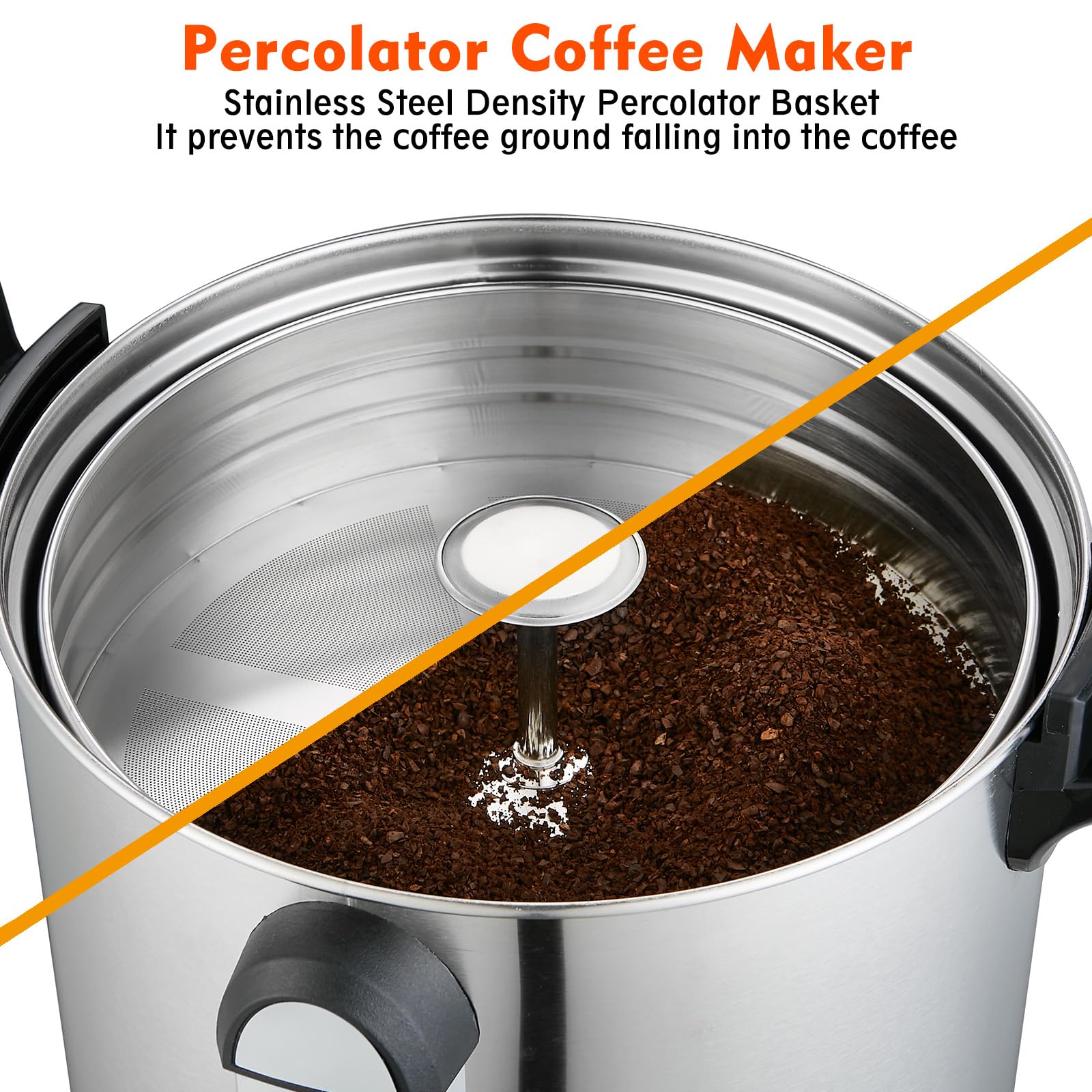 100 Cup Commercial Coffee Urn - Stainless Steel Industrial Hot Beverage Dispenser & Percolator - 1300W Catering Coffee Maker for Events, Parties, Restaurants & Large Gatherings - Perfect for Wedding Receptions, Office Meetings & Church Functions