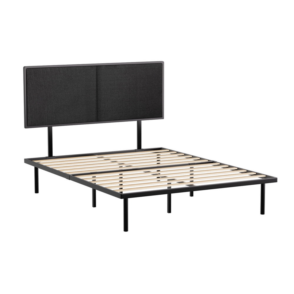 Kembla Metal Double Bed Frame - Sturdy Black Platform Bed with Wooden Slat Support | Perfect for Modern Bedrooms & Guest Rooms