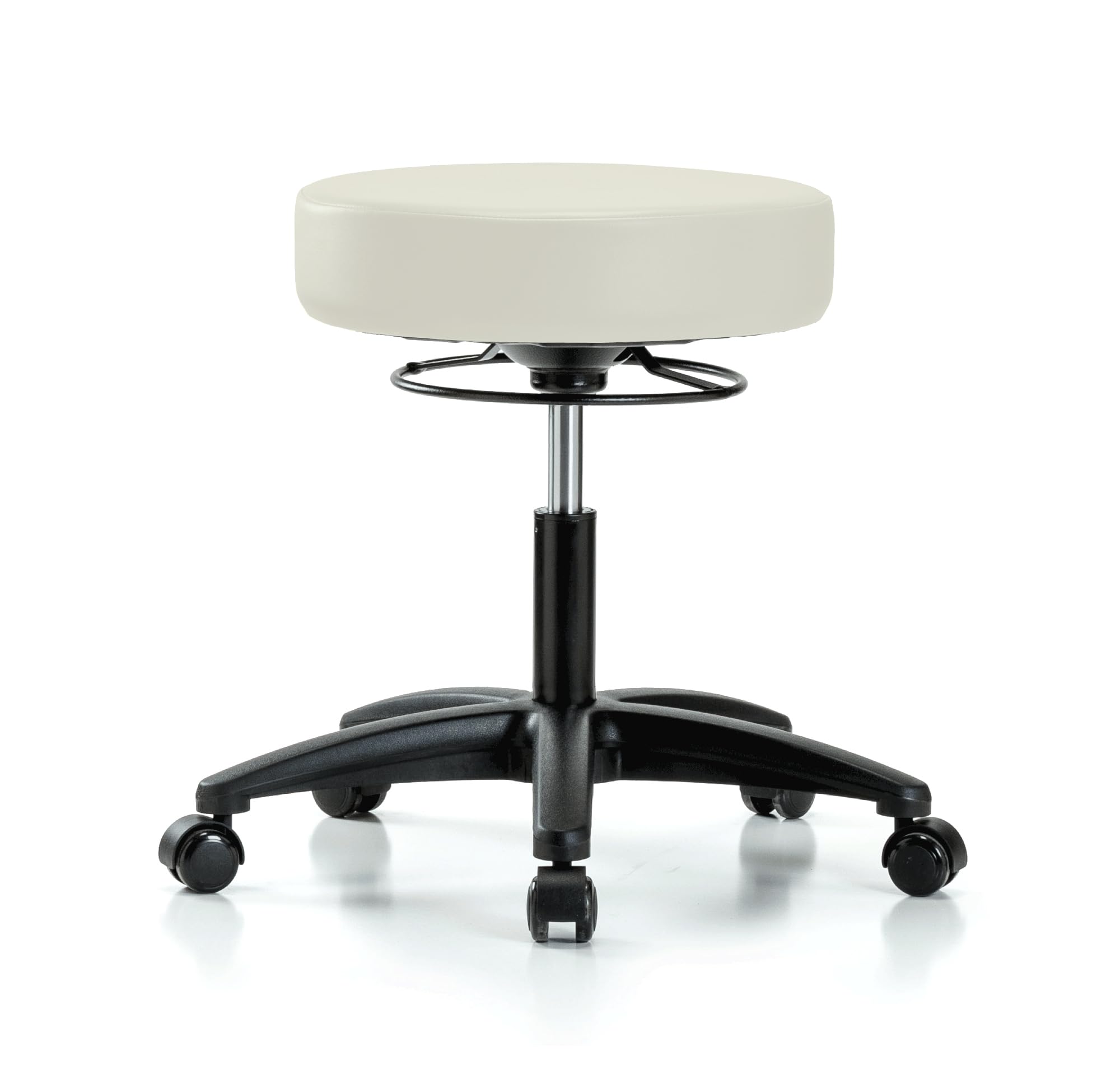 360 Degree Rolling Adjustable Massage Therapy Stool for Hardwood & Tile Floors - 300lb Weight Capacity, Swivel Desk Chair - Off-White Vinyl Upholstery | Perfect for Office, Salon, Spa & Home Massage Therapy