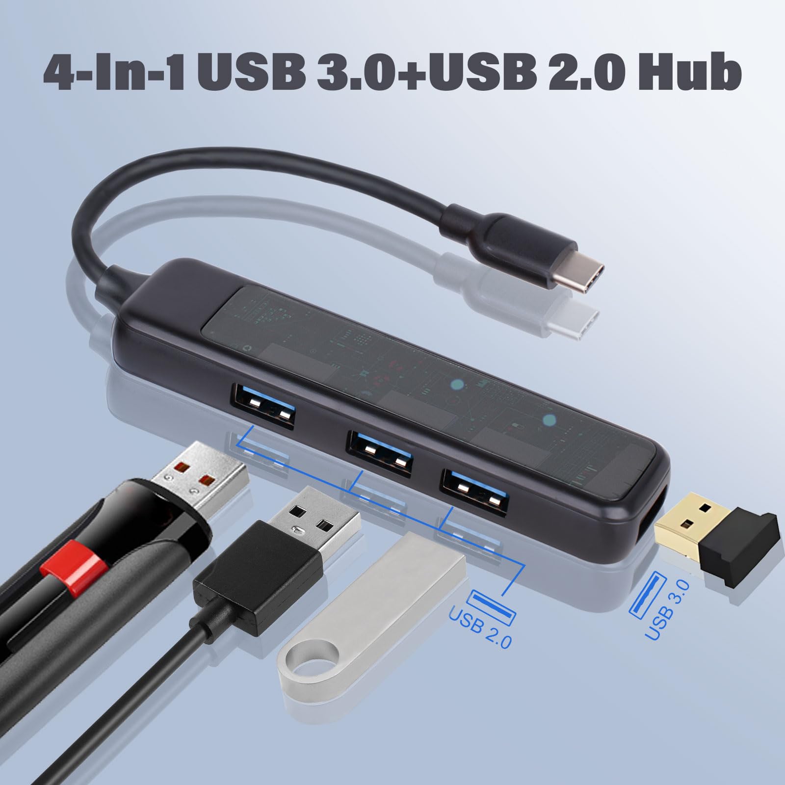 XuanGui 4-Port USB C Hub with USB 3.0 & 2.0 Ports - Ultra Slim Portable USB C Splitter Adapter for MacBook Pro, Laptop, iPad Pro - Perfect for Office, Travel & Home Use (2 Pack)