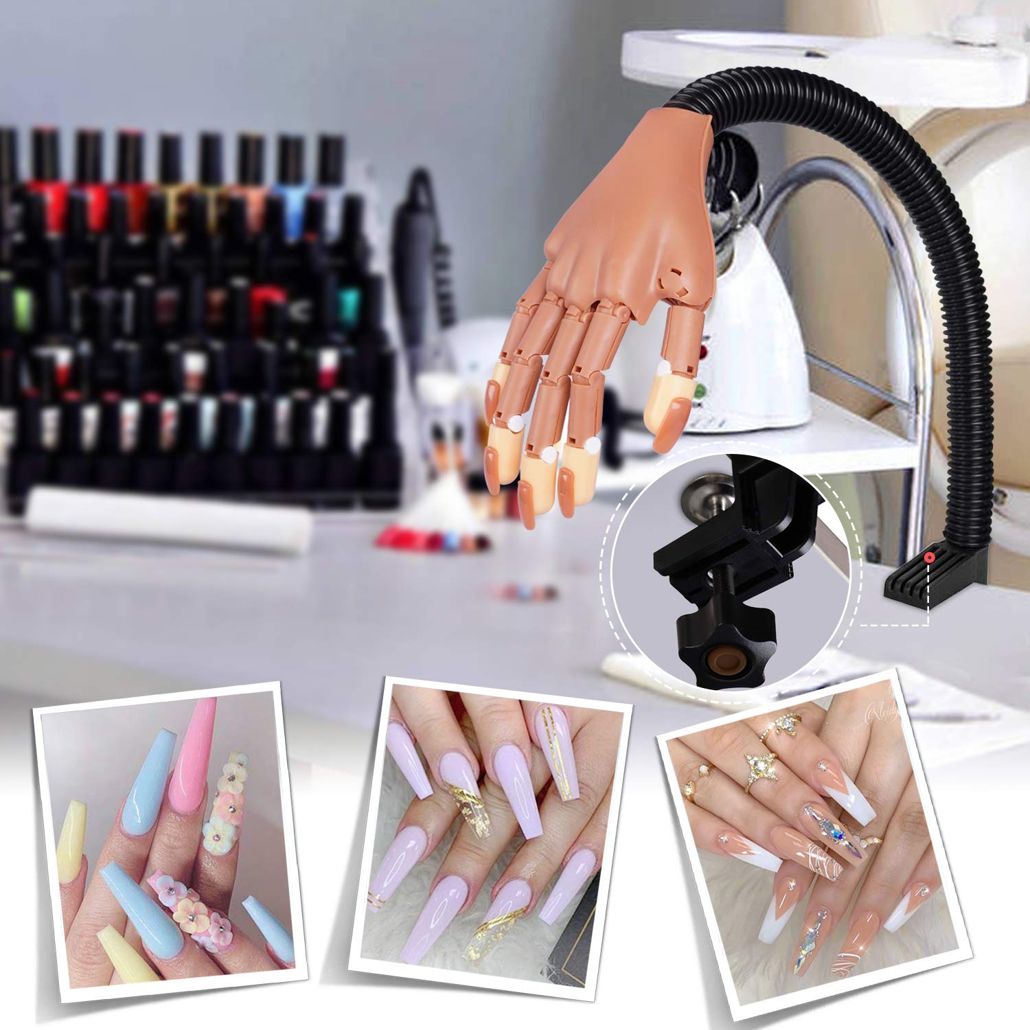 HoMove Flexible Nail Practice Hand - Professional Acrylic Nail Training Mannequin with 300 False Nail Tips & File Kit - Perfect for DIY Manicure, Nail Art Practice & Salon Training at Home