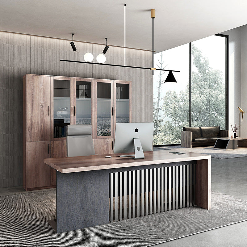 AFTAN 180cm Executive Desk with Left Panel - Warm Oak & Black Finish - Perfect for Home Office & Professional Workspaces