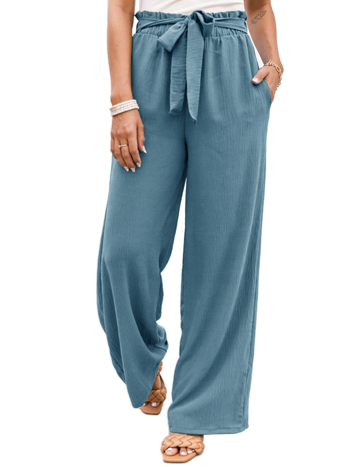 Stylish NIMIN Women's High Waisted Wide Leg Pants - Business Casual Work Pants, Loose Flowy Summer Beach Trousers with Pockets | Perfect for Office, Vacation & Everyday Wear