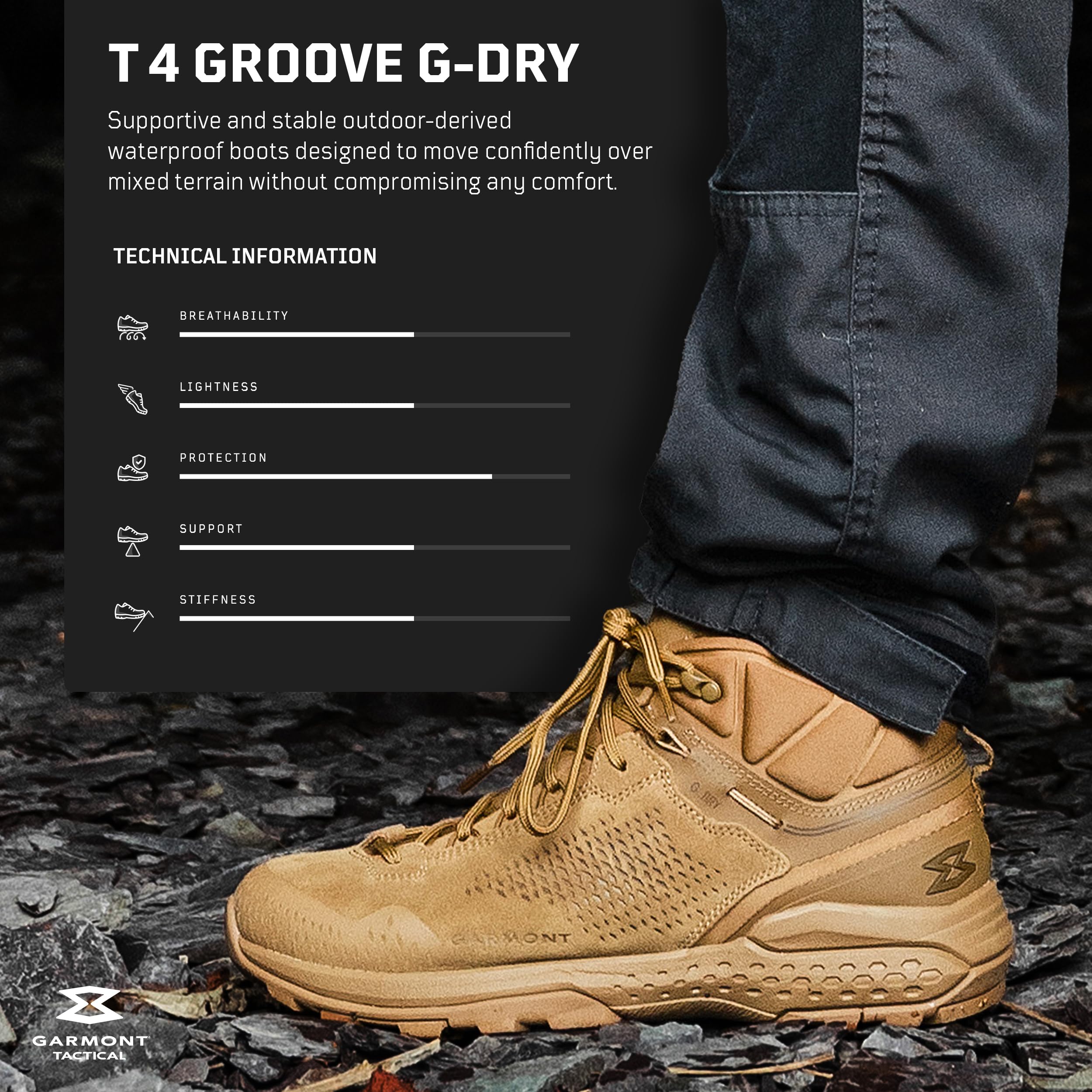 GARMONT TACTICAL T4 Groove G-DRY Waterproof Military Boots for Men & Women - Suede Leather Mid Hiking Shoes with Cushioning - Ideal for Law Enforcement, Outdoor Adventures & Tactical Operations