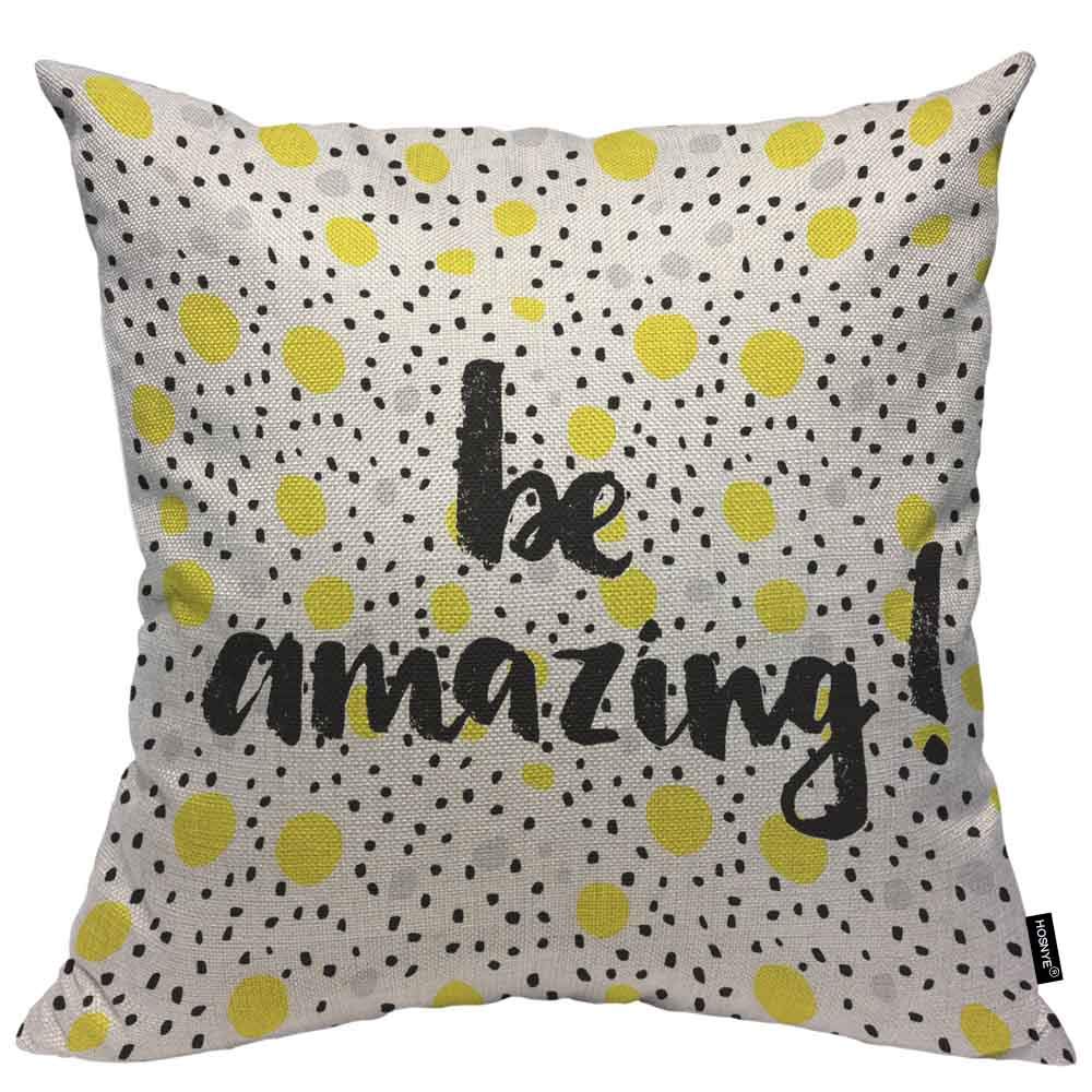 Be Amazing Throw Pillow Covers 16x16 - Inspirational Hand Lettering Quote Pillow Cases with Creative Background - Decorative Cushion Covers for Sofa, Bed, Living Room & Home Decor