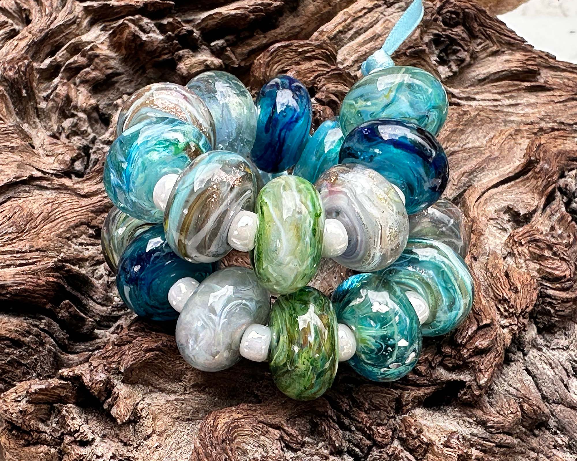 20pcs Serenity Blue Sea Glass Lampwork Beads Set for Jewelry Making, DIY Crafts, Bracelets & Necklaces - Handmade Artisan Glass Beads for Beach Wedding Decor & Boho Style Accessories