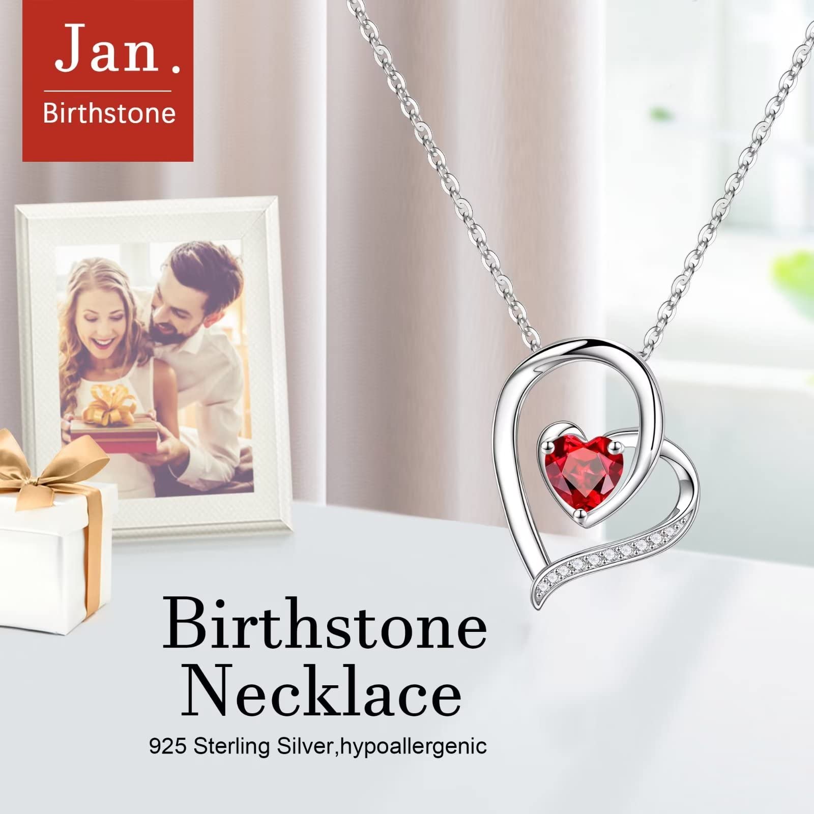 925 Sterling Silver Heart Birthstone Necklace for Women - Personalized Mother's Day, Anniversary & Birthday Jewelry Gift for Wife, Mom | Elegant Pendant Necklace for Everyday Wear & Special Occasions