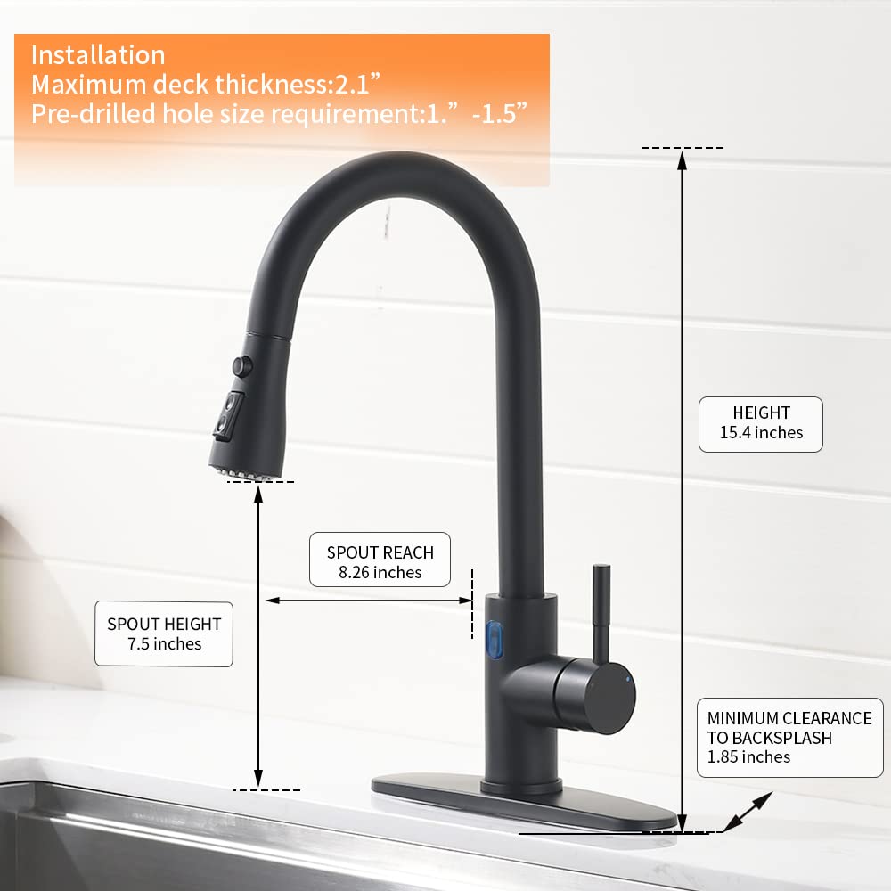 OWOFAN Touchless Kitchen Faucet with Motion Sensor | Hands-Free Pull Down Sprayer with LED Light | Single Handle Stainless Steel Black Sink Faucet (Model 1072R) | Perfect for Modern Kitchens, Food Prep & Hygienic Cooking
