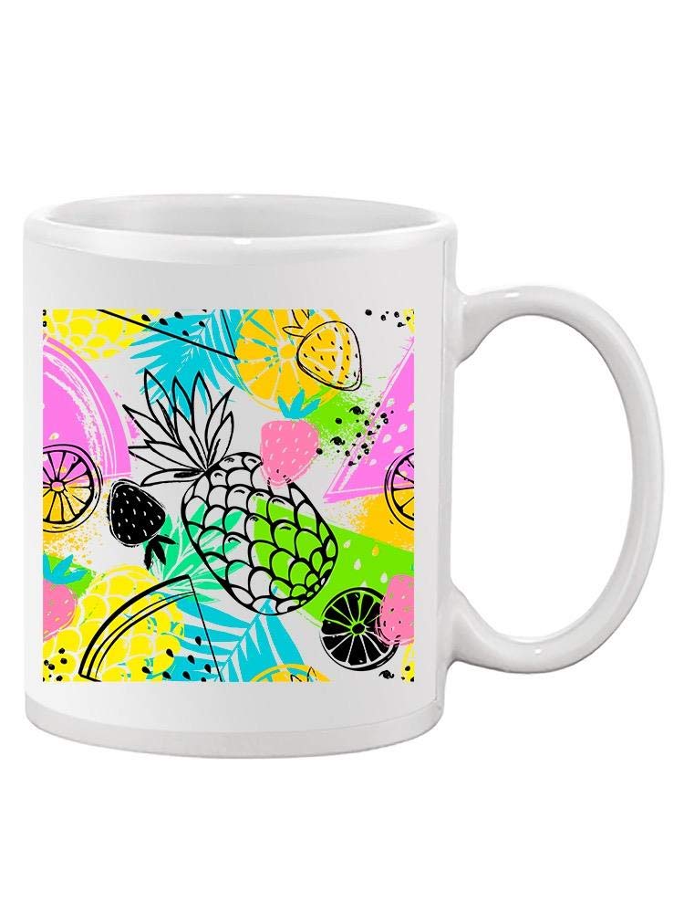 Smartprints Tropical Fruit Design Coffee Mug - 15oz Ceramic Travel Mug with Lid - Perfect for Home, Office & Outdoor Use - Unisex Gift Idea