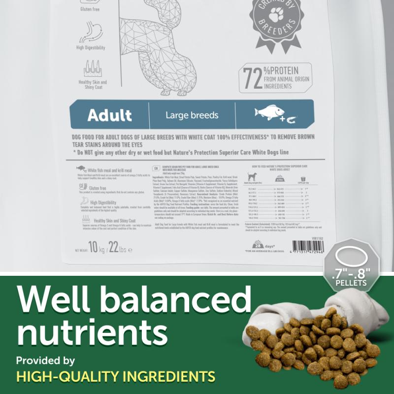 Premium White Fish Formula Dry Dog Food for Large Breed Adult Dogs - Supports Healthy Skin & Shiny Coat, Ideal for Active & Outdoor Lifestyles
