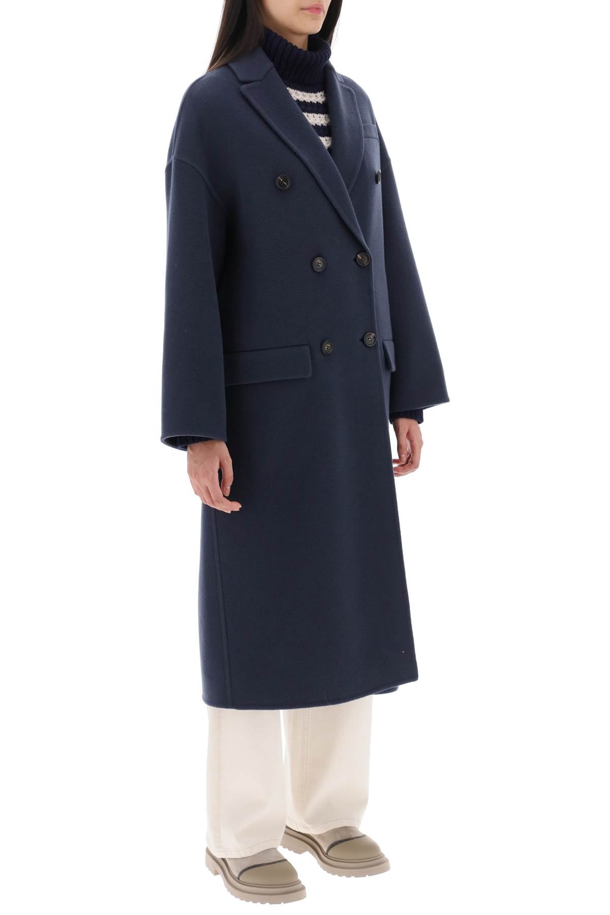 Brunello Cucinelli Wool & Cashmere Double Breasted Coat for Men - Elegant Winter Overcoat for Business & Formal Occasions