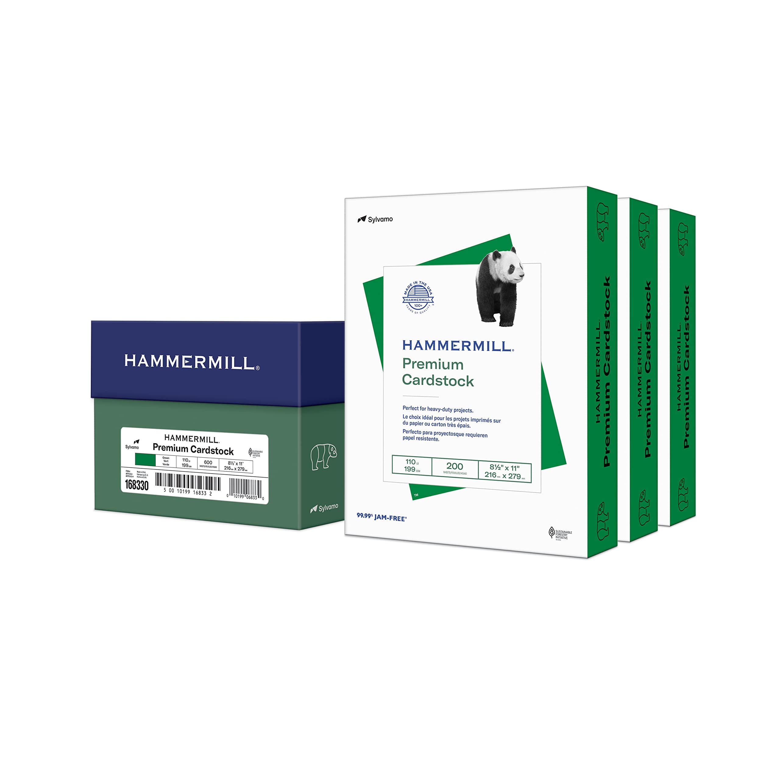 Hammermill Green Cardstock Paper - 110 lb, 8.5 x 11 Inches, 3 Pack (600 Sheets) - Premium Thick Colored Card Stock for Crafting, Scrapbooking & DIY Projects - Made in USA (168330C)