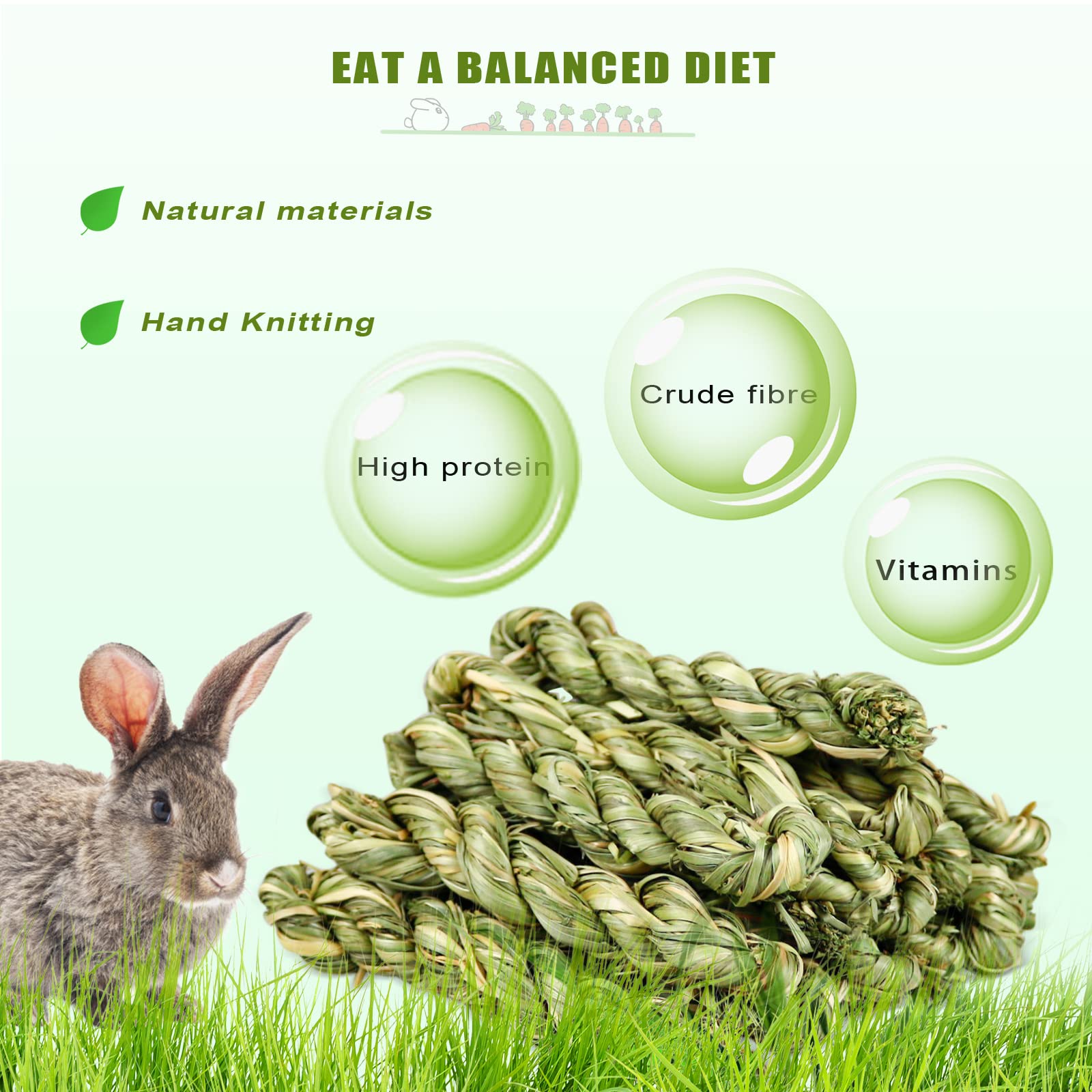 Episkey 20 Pcs Natural Timothy Grass Rabbit Chew Toys - Bunny Molar Grass Stick Toys for Small Animals like Rabbits, Hamsters, Guinea Pigs & Chinchillas - Boredom Breaker & Teeth Care Activity Play Toy for Indoor Pet Enrichment