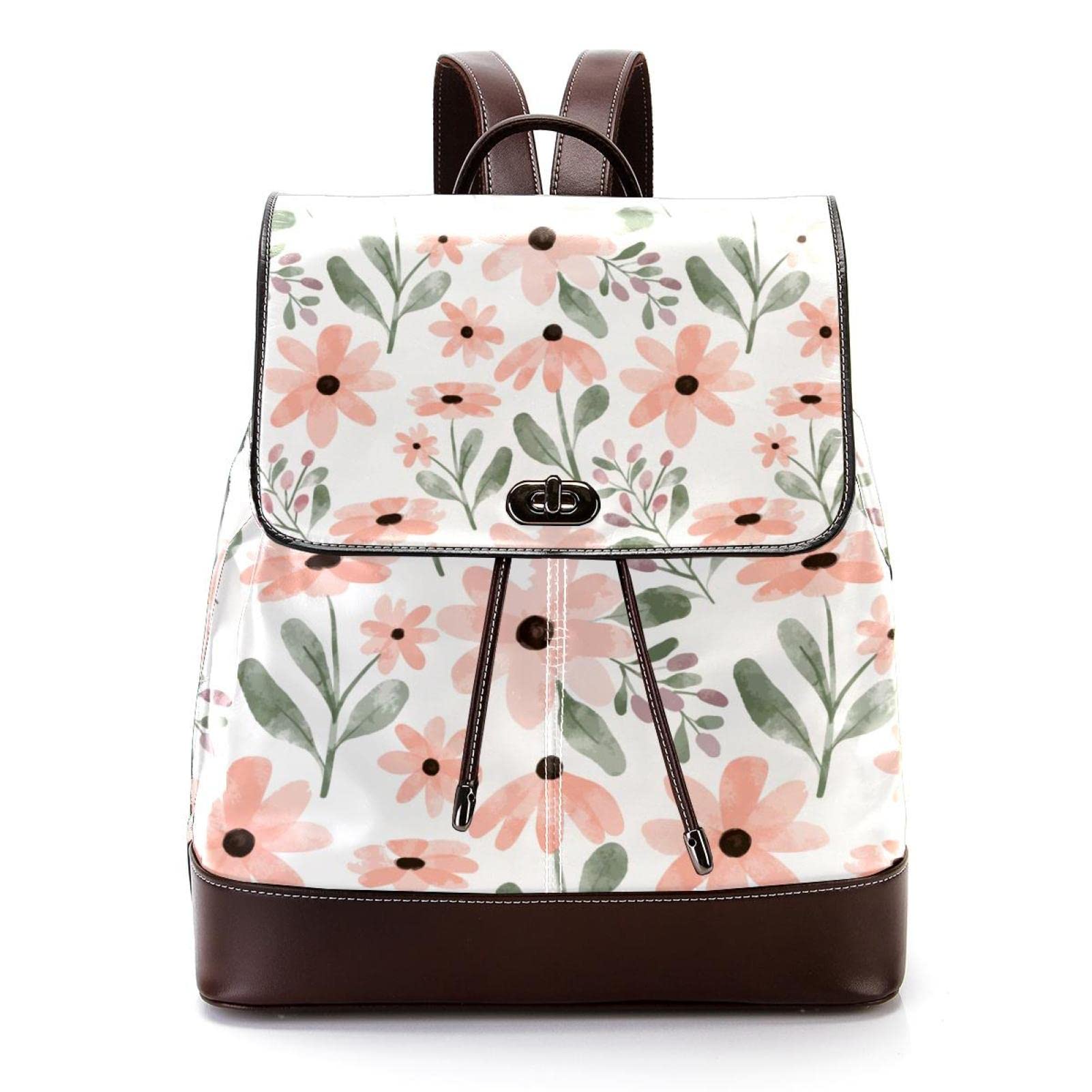 Waterproof Floral Print PU Leather Backpack for Women - Fashionable Travel Laptop Bag with Adjustable Straps, School Backpack & Shoulder Purse for College, Commuting & Outdoor Adventures