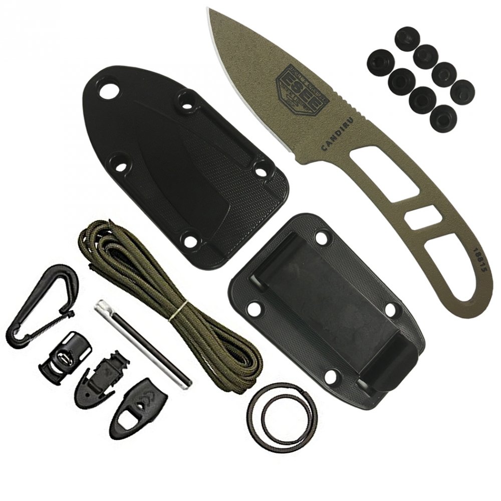 ESEE Authentic CAN-DE-KIT-E Survival Knife with Sheath & Clip Plate - Outdoor Camping, Hunting, Emergency Preparedness Gear for Wilderness Survival