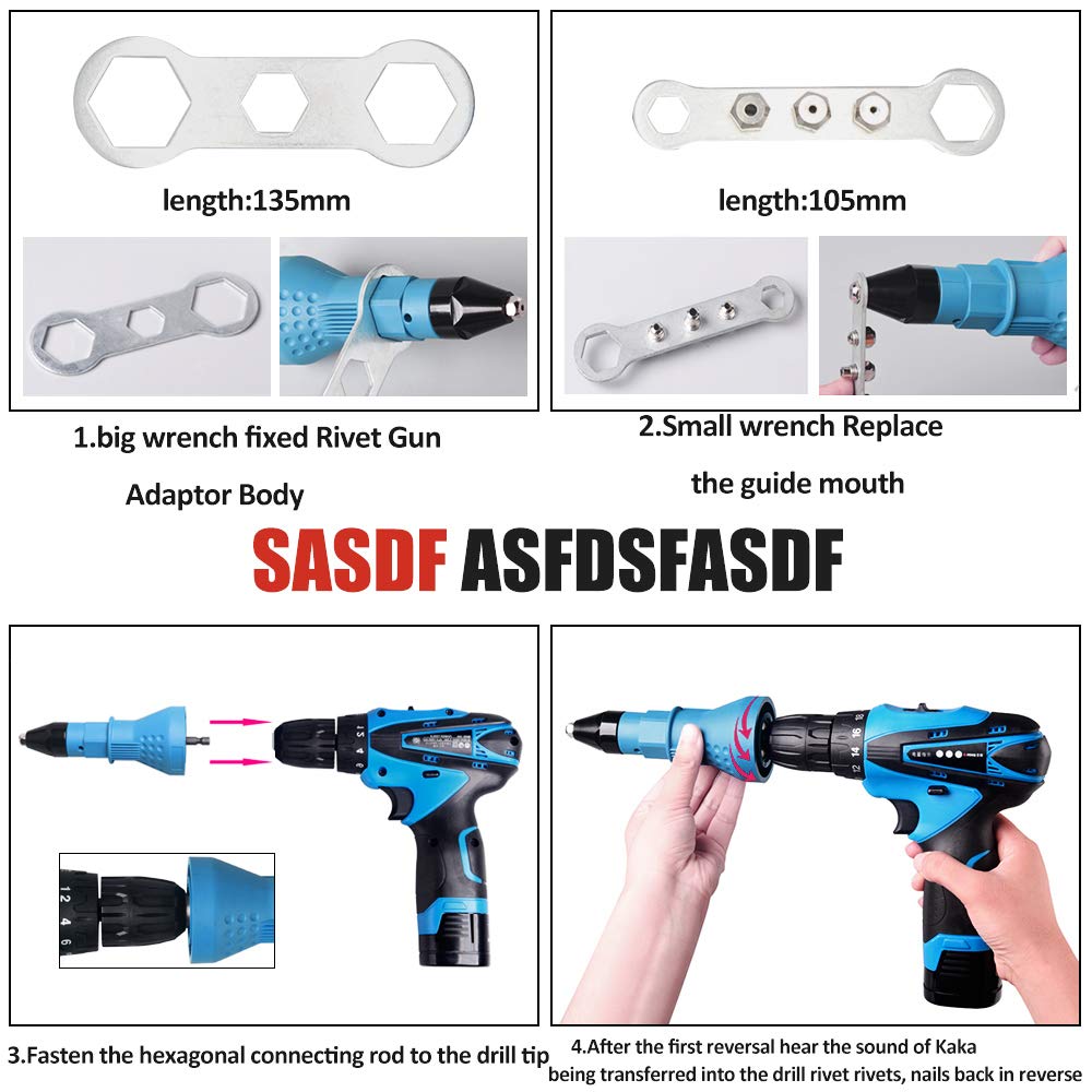 Cordless Rivet Gun for Electric Drill - Heavy Duty Rivet Nut Tool Kit with Drill Adaptor (Blue) | Perfect for Metalworking, Automotive Repairs & DIY Projects
