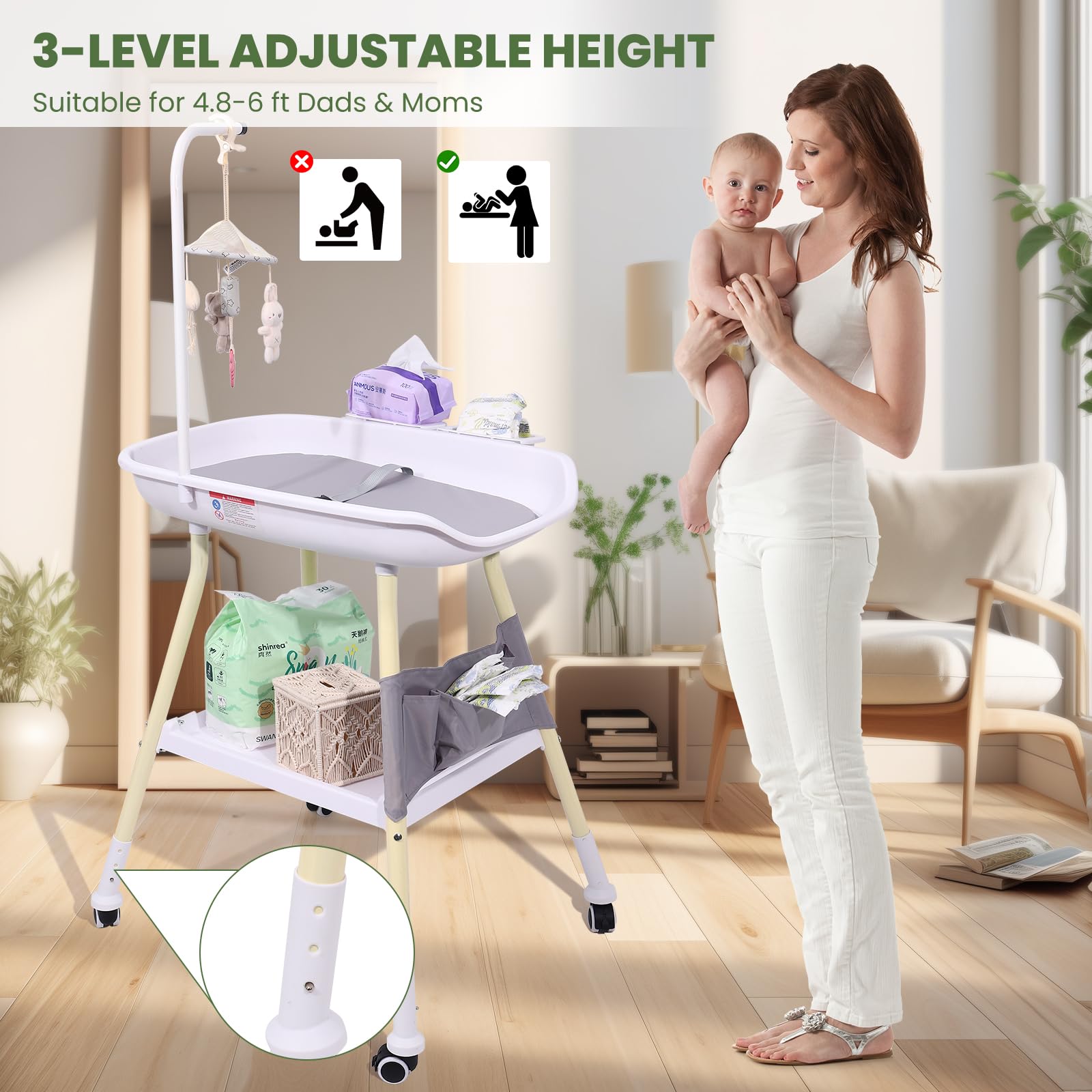 **Adjustable Baby Changing Table with Storage Rack & Nursery Organizer – Safe Diaper Changing Station for Newborns & Infants – Perfect for Nursery, Bedroom, or Daycare**