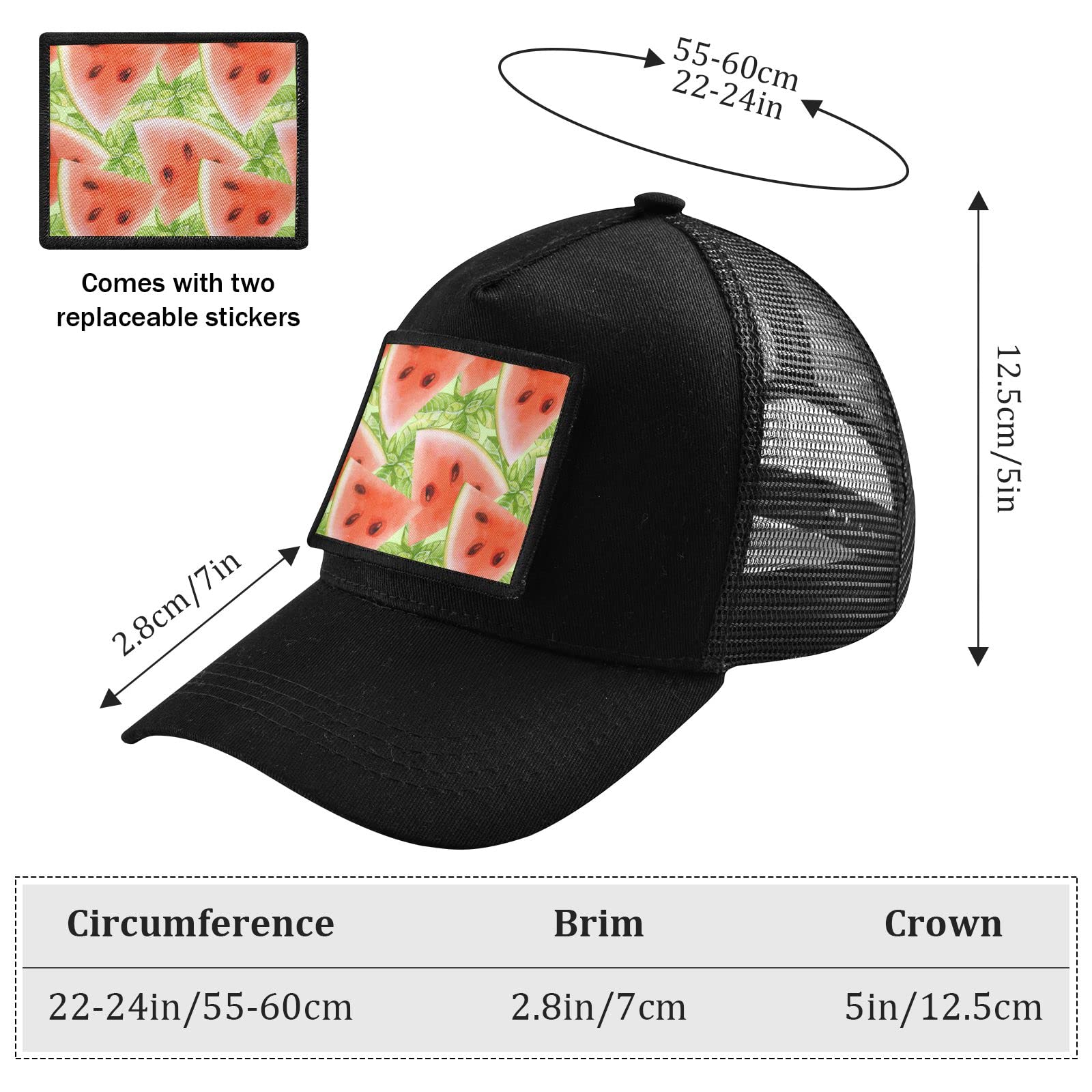 Sinestour Watermelon Leaves Baseball Cap for Men & Women - Low Profile Military Army Hat in Black - Perfect for Outdoor Activities, Hiking, and Casual Wear