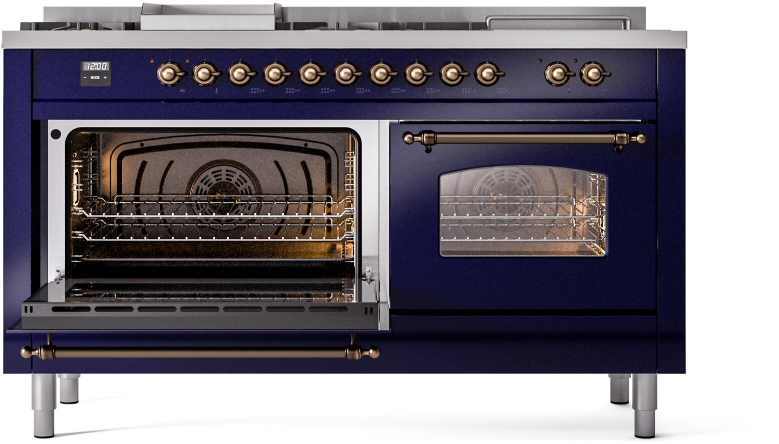 ILVE Nostalgie II 60-Inch Dual Fuel Natural Gas Range with Blue Enamel & Bronze Trim - Professional Kitchen Stove for Home Chefs (Model UP60FSNMPMBB) | Perfect for Gourmet Cooking, Baking, and Entertaining