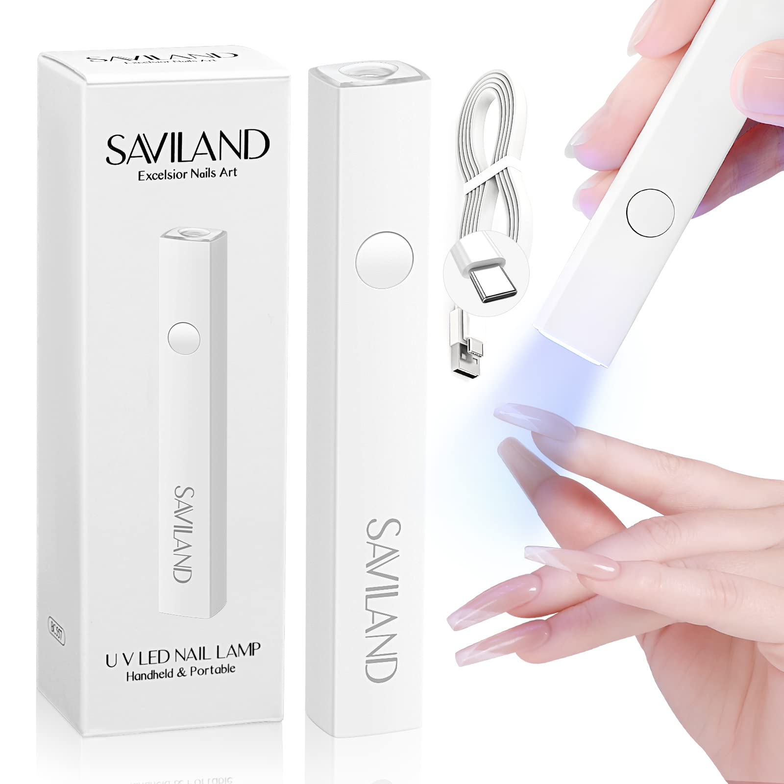 SAVILAND UV LED Nail Lamp - Portable Handheld Gel Nail Dryer for Fast Curing, Mini USB Nail Polish Light for Home DIY Manicure & Professional Nail Art | Perfect for Gel Polish, Acrylic Nails & Nail Glue Curing