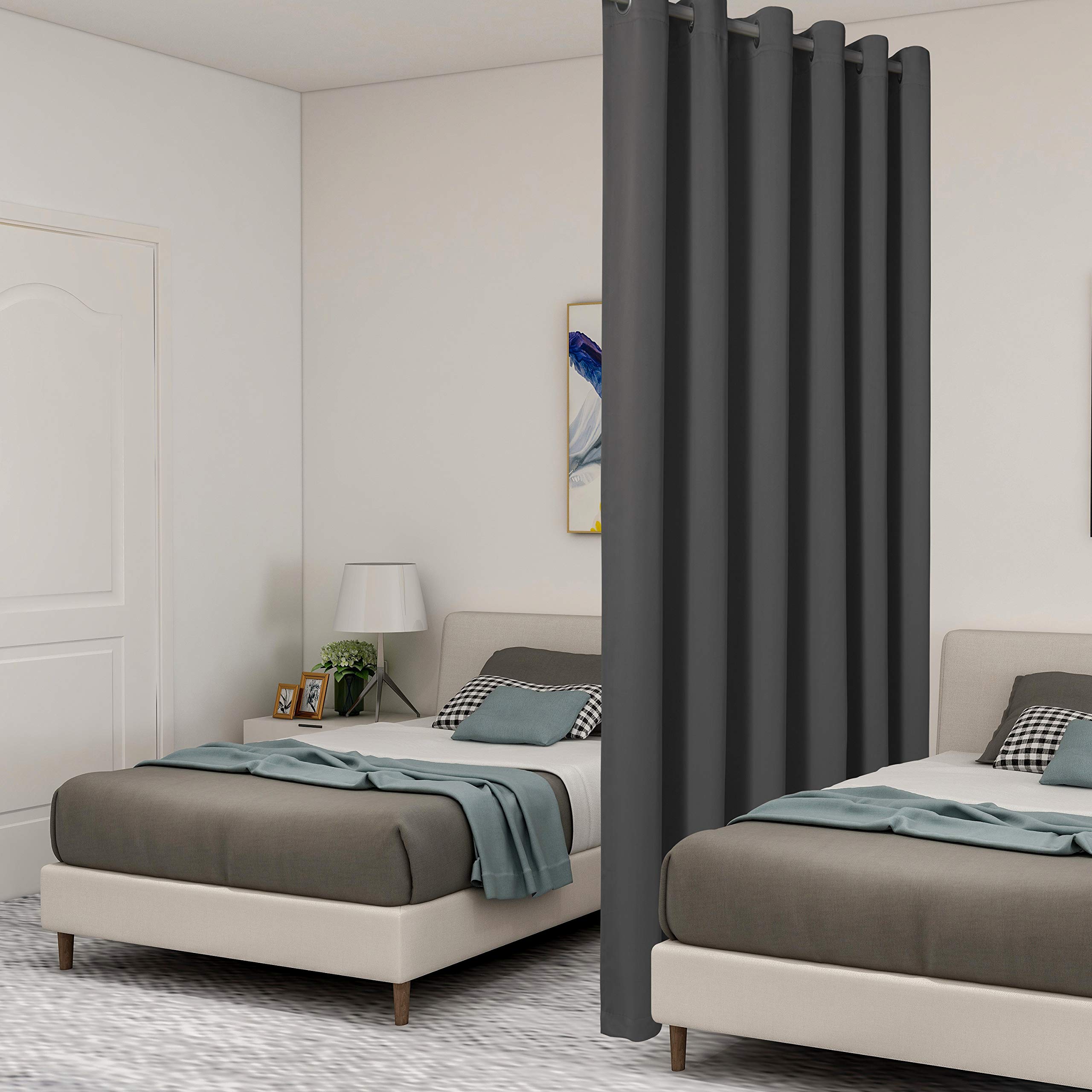 LORDTEX Dark Grey Room Divider Curtains - Soundproof Blackout Privacy Panel for Living Room, Bedroom, Patio Sliding Door - 15ft Wide x 9ft Tall - Perfect for Home Office, Studio, and Room Partitioning