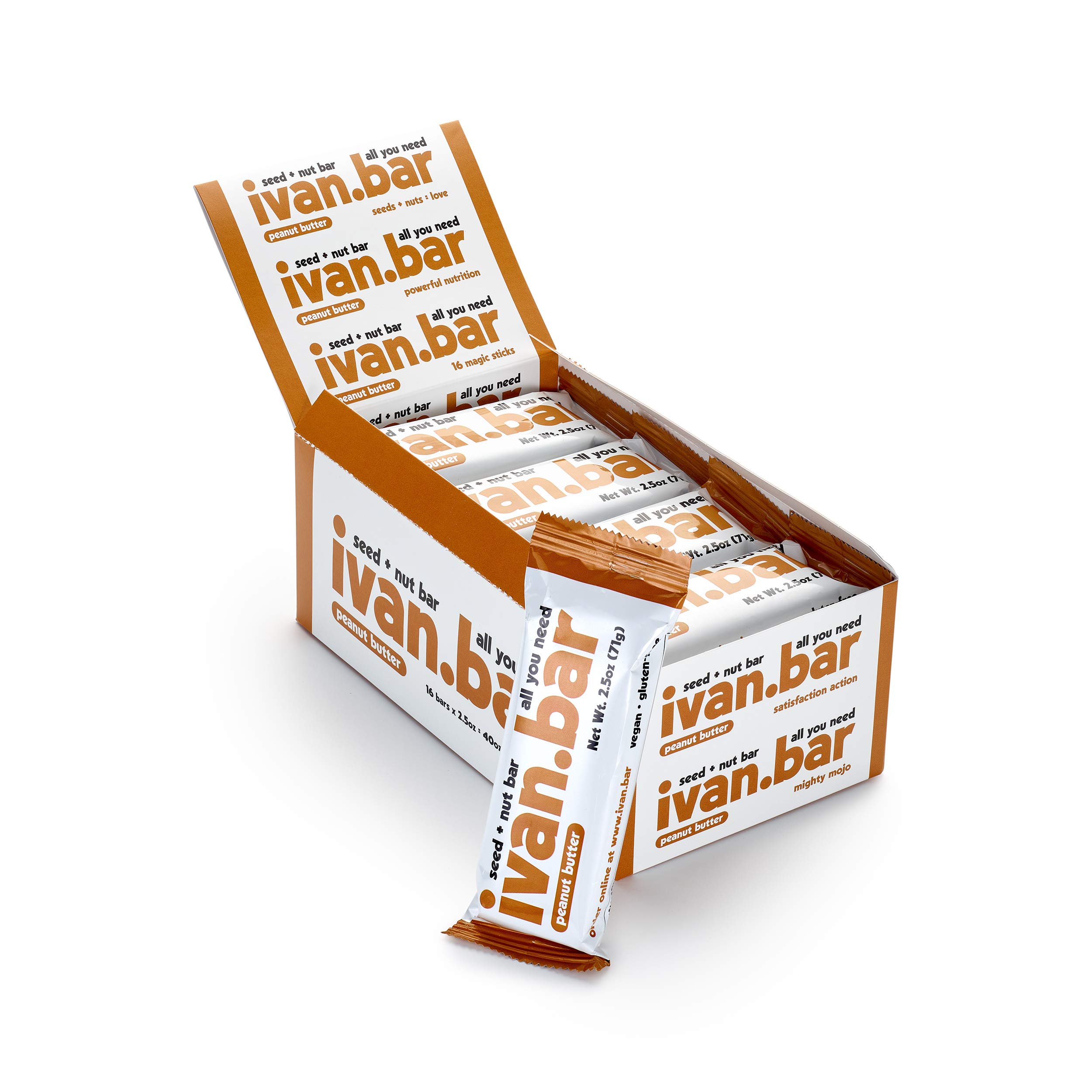 High Protein Energy Bars - Vegan, All Natural, Gluten Free, Dairy Free & Soy Free Snacks | Peanut Butter Flavor | 2.5oz (16 Pack) | Perfect for Workouts, Hiking & On-the-Go Nutrition