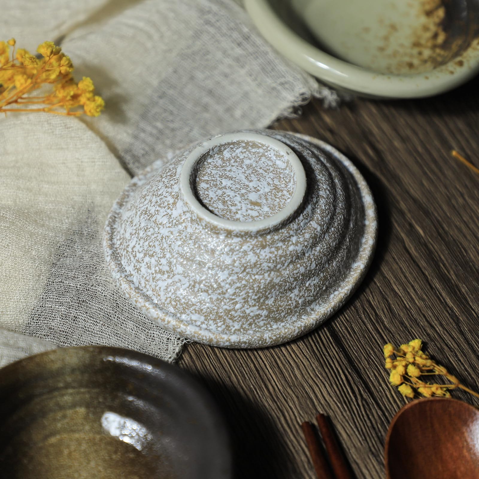 Set of 5 Japanese Vintage Style Ceramic Dipping Bowls - 3.5 Inch Small Side Dishes for Soy Sauce, Wasabi & Seasonings - Perfect for Sushi, Ramen & Asian Dining