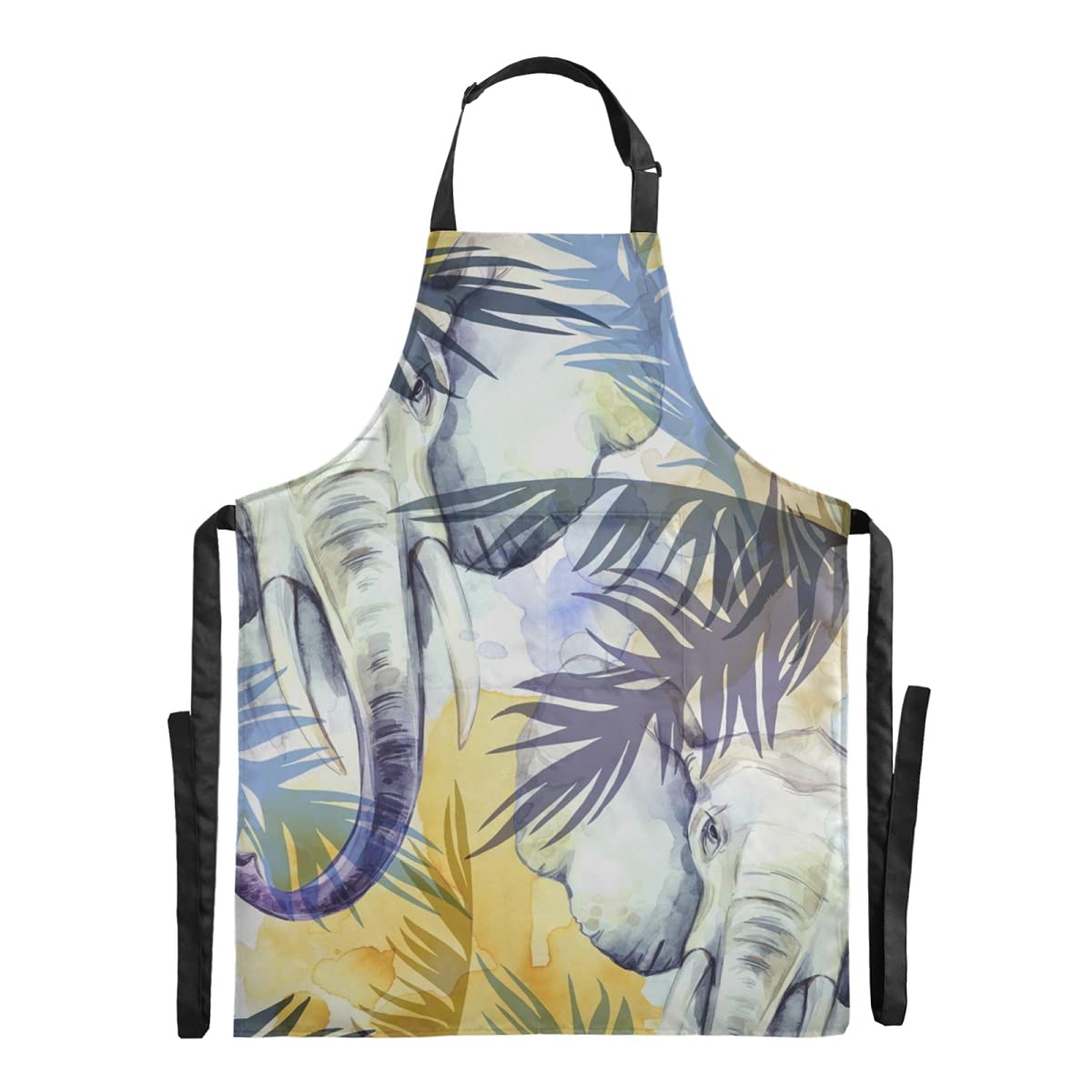 Waterproof Funny Elephant & Tropical Leaves Bib Apron for Baking, Cooking, Gardening - Adjustable Straps & Large Pocket for Adults, Stepdad - Perfect for BBQ, Flower Shop, Home Kitchen & Outdoor Activities