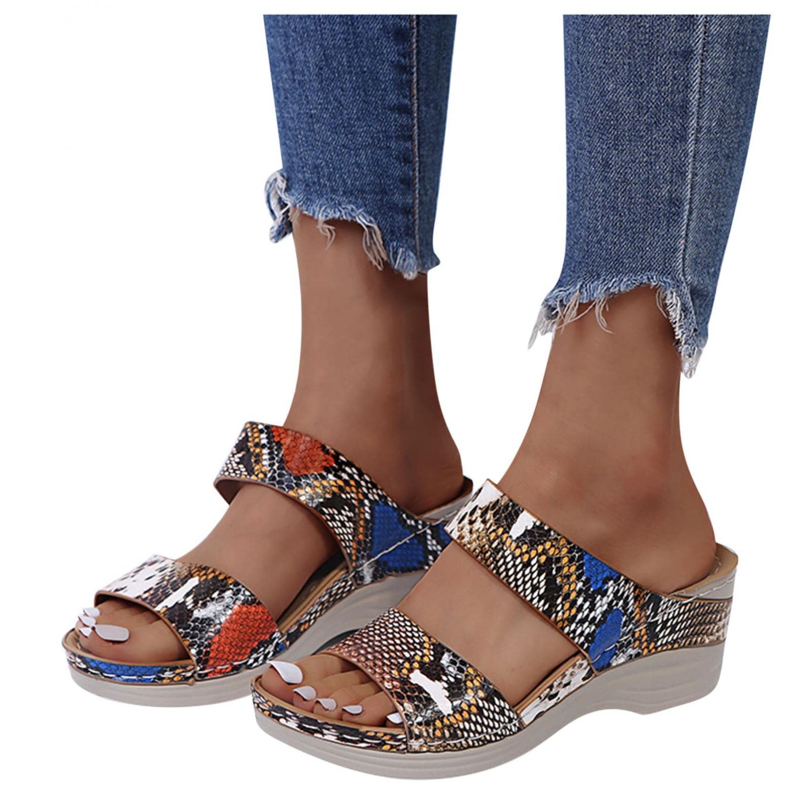 Women's Summer Sandals with Arch Support - Comfortable Casual Flip Flops & Boho Wedge Sandals for Beach, Travel and Everyday Wear