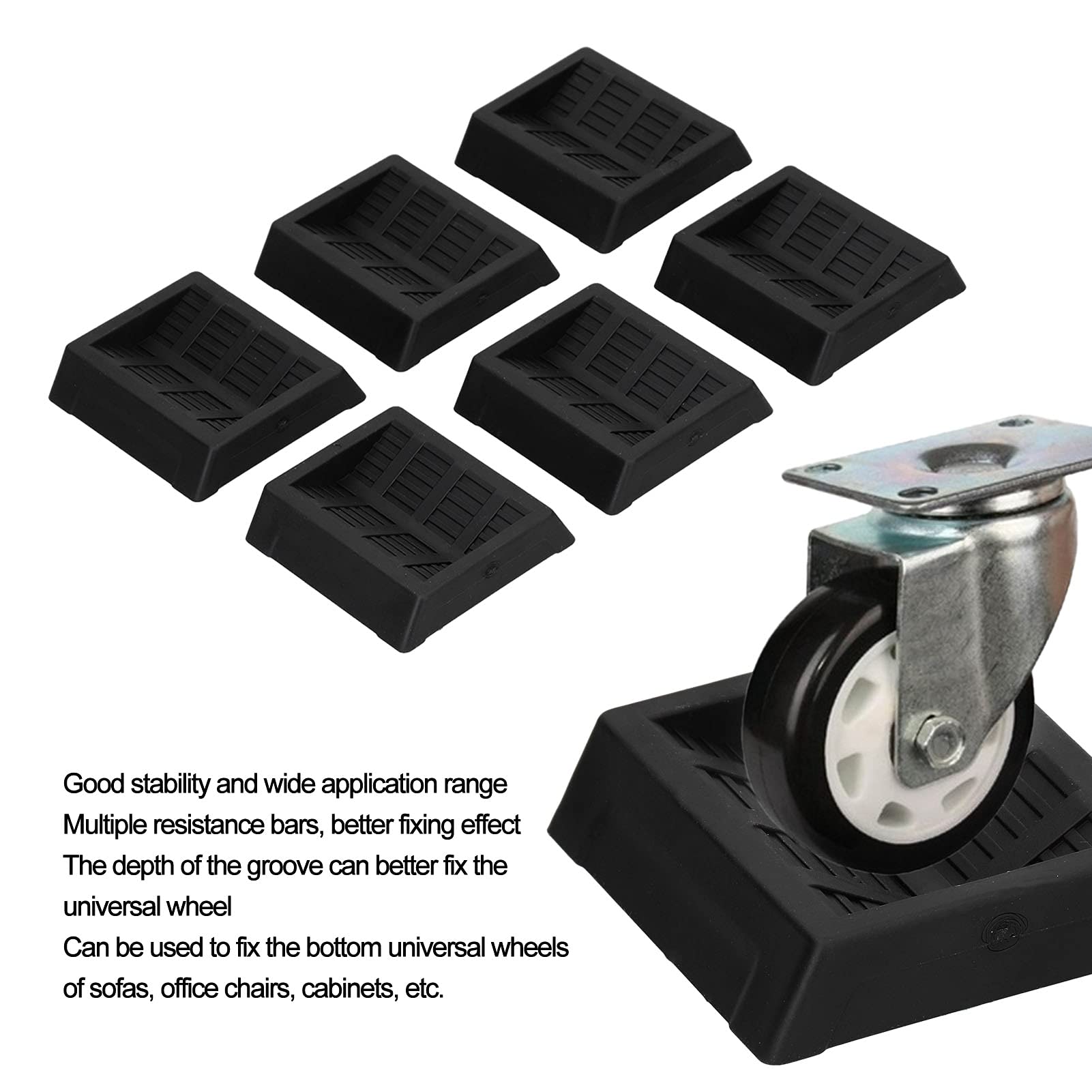 6PCS Black Rubber Caster Cups - Heavy Duty Furniture Coasters for Bed, Chair, Sofa & Cabinet | Prevents Floor Scratches & Noise Reduction | Perfect for Hardwood Floors & Carpet Protection