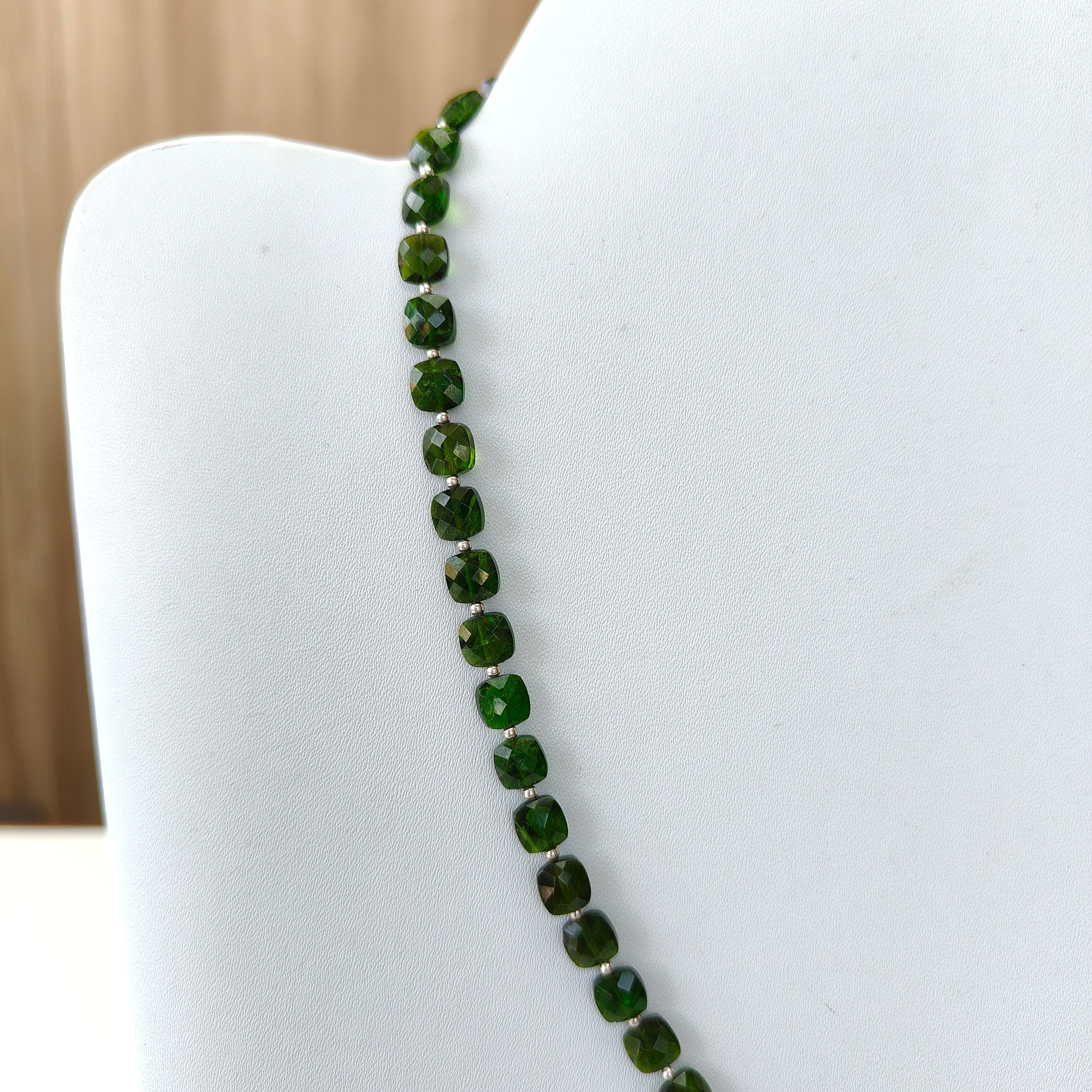 Chrome Diopside Gemstone Beads Necklace - 925 Sterling Silver Green Briolette Checker Cut Beaded Jewelry for Women | Elegant Gift for Birthday, Anniversary & Special Occasions
