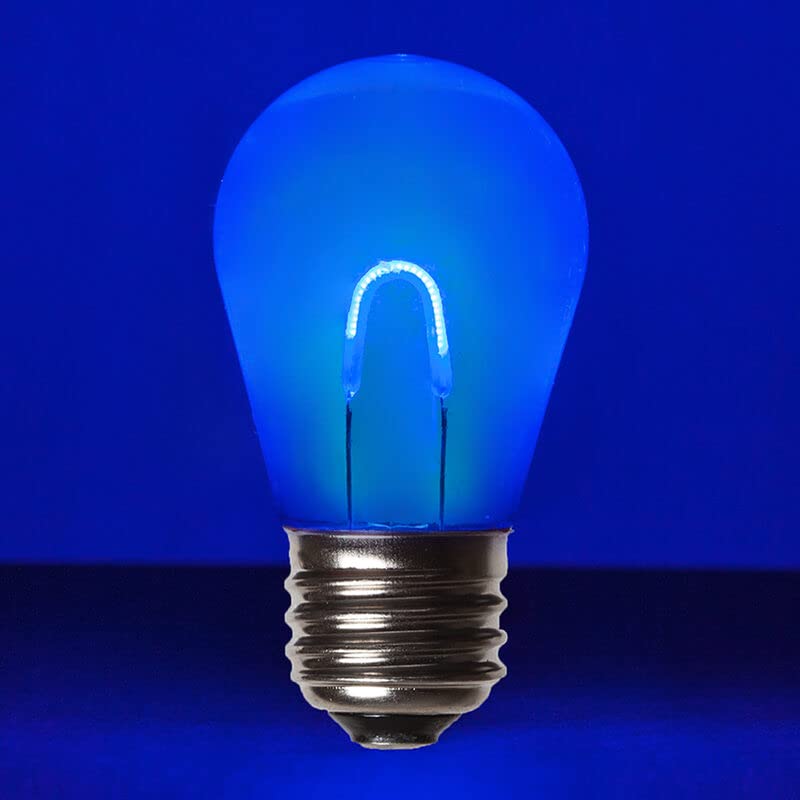 Wintergreen Lighting FlexFilament S14 LED Edison Bulbs - Shatterproof Polyflex PET Blue Vintage Bistro Lights | Energy Efficient Outdoor String Lights for Backyard, Patio, Garden & Cafe Decor