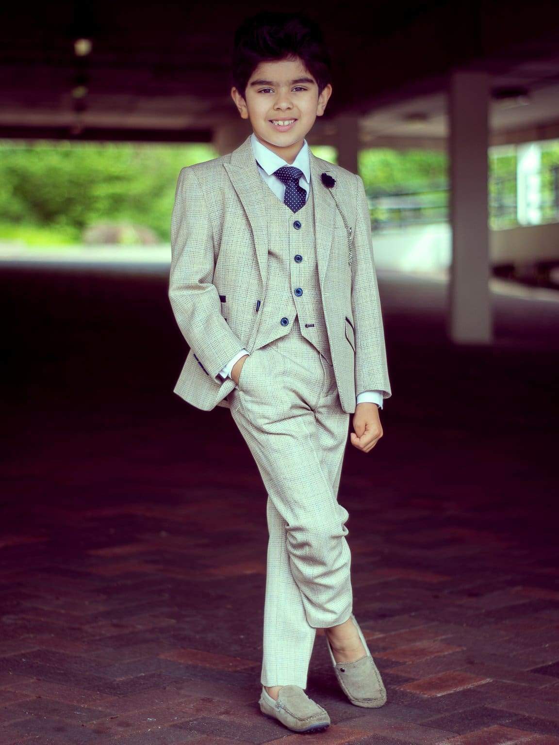 Cavani Caridi Boys 3-Piece Slim Fit Check Suit Set | Formal Blazer, Vest & Pants | Perfect for Weddings, School Events & Special Occasions