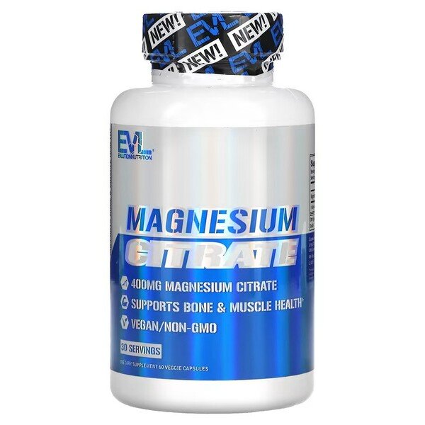EVLution Nutrition Magnesium Citrate Supplement - 60 Vegan Capsules for Muscle Recovery, Sleep Support & Stress Relief - Perfect for Athletes & Active Lifestyles