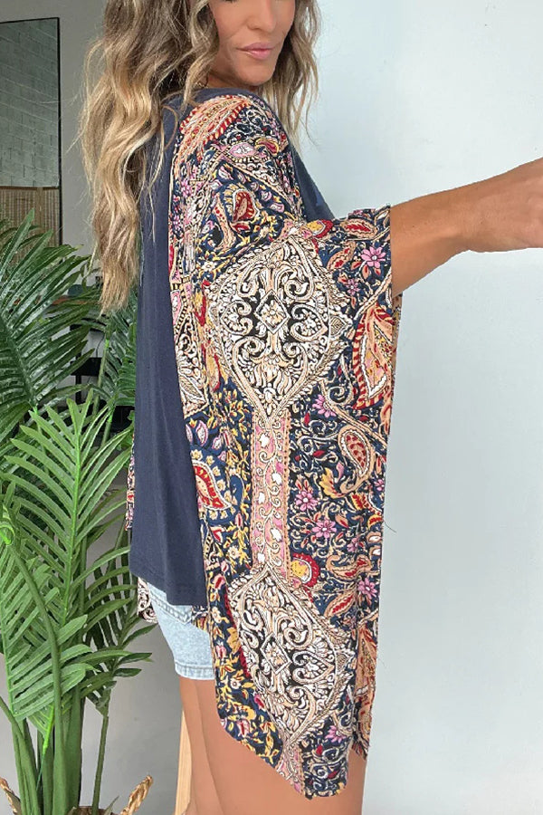 Stylish Ethnic Print Batwing Sleeve Loose Blouse for Women | Boho Chic Tunic Top | Perfect for Casual Outings, Festivals & Vacations