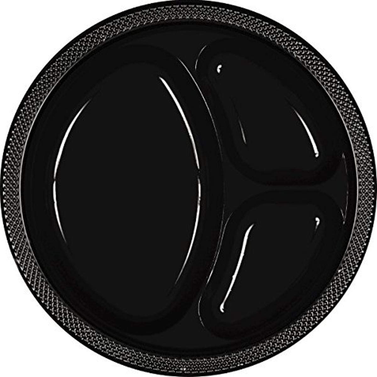 Jet Black 3-Compartment Plastic Plates - 10 Inch (Pack of 20) - Durable & Stylish Disposable Dinnerware for Parties, BBQs, Picnics & Family Gatherings