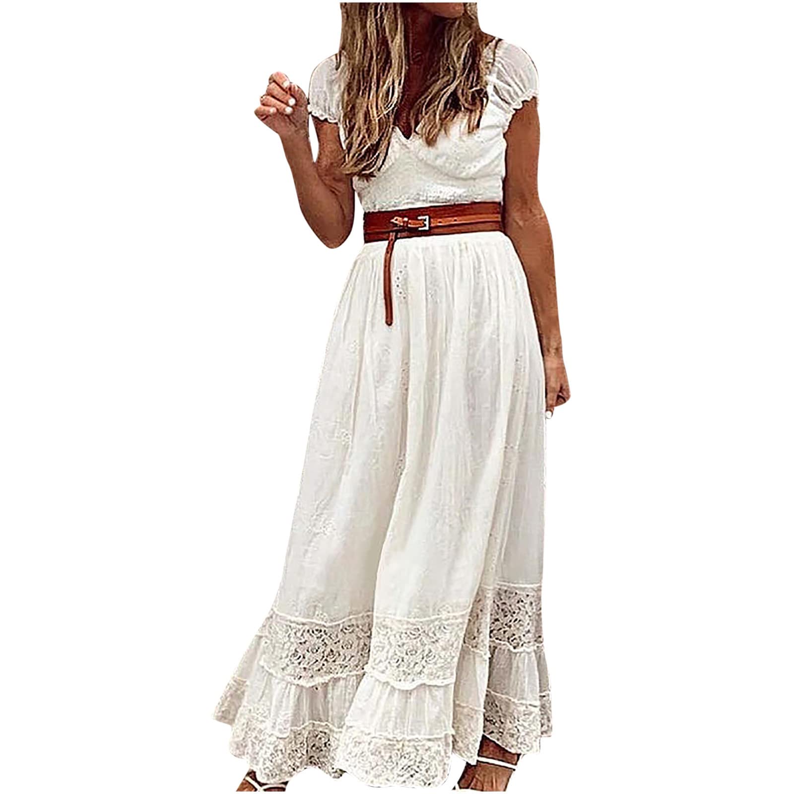 2023 Women's Summer Dresses - Casual Sleeveless Halter Maxi Dress with Waist Belt | Sexy Slim Fit Beach Dress for Vacation, Party & Date Night