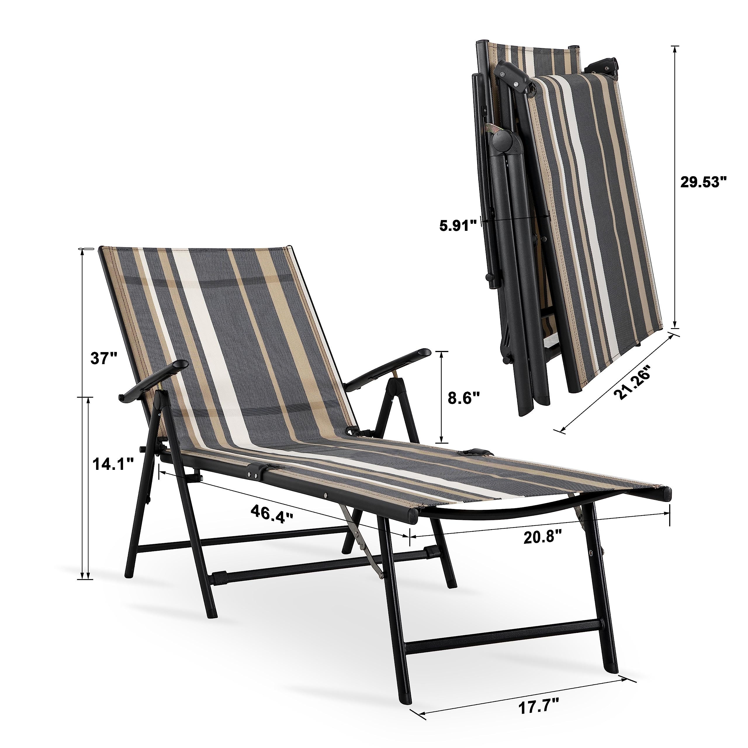 NUU GARDEN Outdoor Lounge Chairs Set of 2 - Adjustable Iron Frame & Textilene Fabric Zero Gravity Recliners - Perfect for Beach, Yard, Pool, Patio & Backyard Relaxation - Striped Design Comfortable Outdoor Furniture for Sunbathing & Lounging
