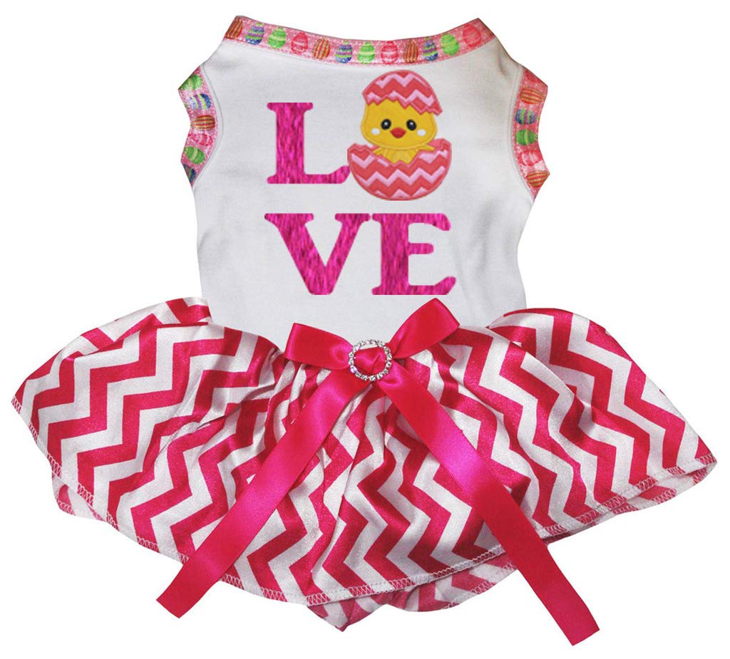 Petitebella Love Chick Egg White Shirt Hot Pink Chevron Tutu Puppy Dog Dress - XXX-Large White - Perfect for Pet Parties, Photo Shoots & Special Occasions