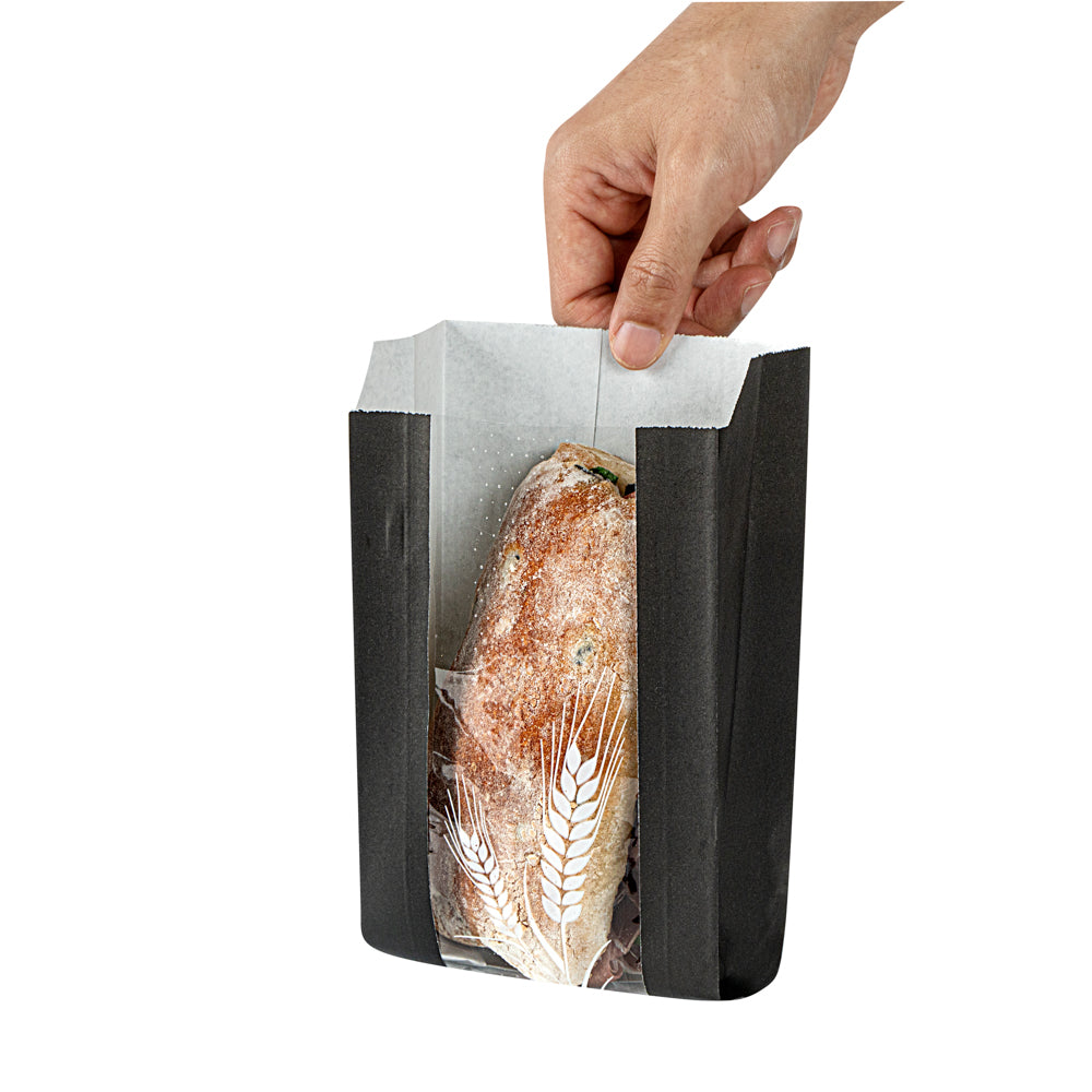 Greaseproof Black Paper Bread Bags - Micro Perforated Wheat Pattern (4.5