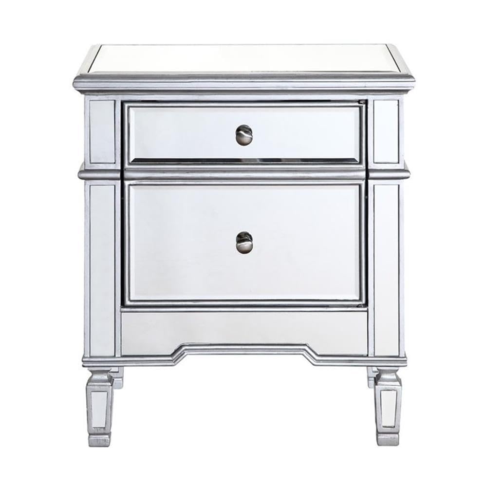 Beaumont Lane Silver Mirrored Nightstand with 1 Drawer & 1 Door - Elegant Bedside Cabinet for Bedroom Storage & Decor