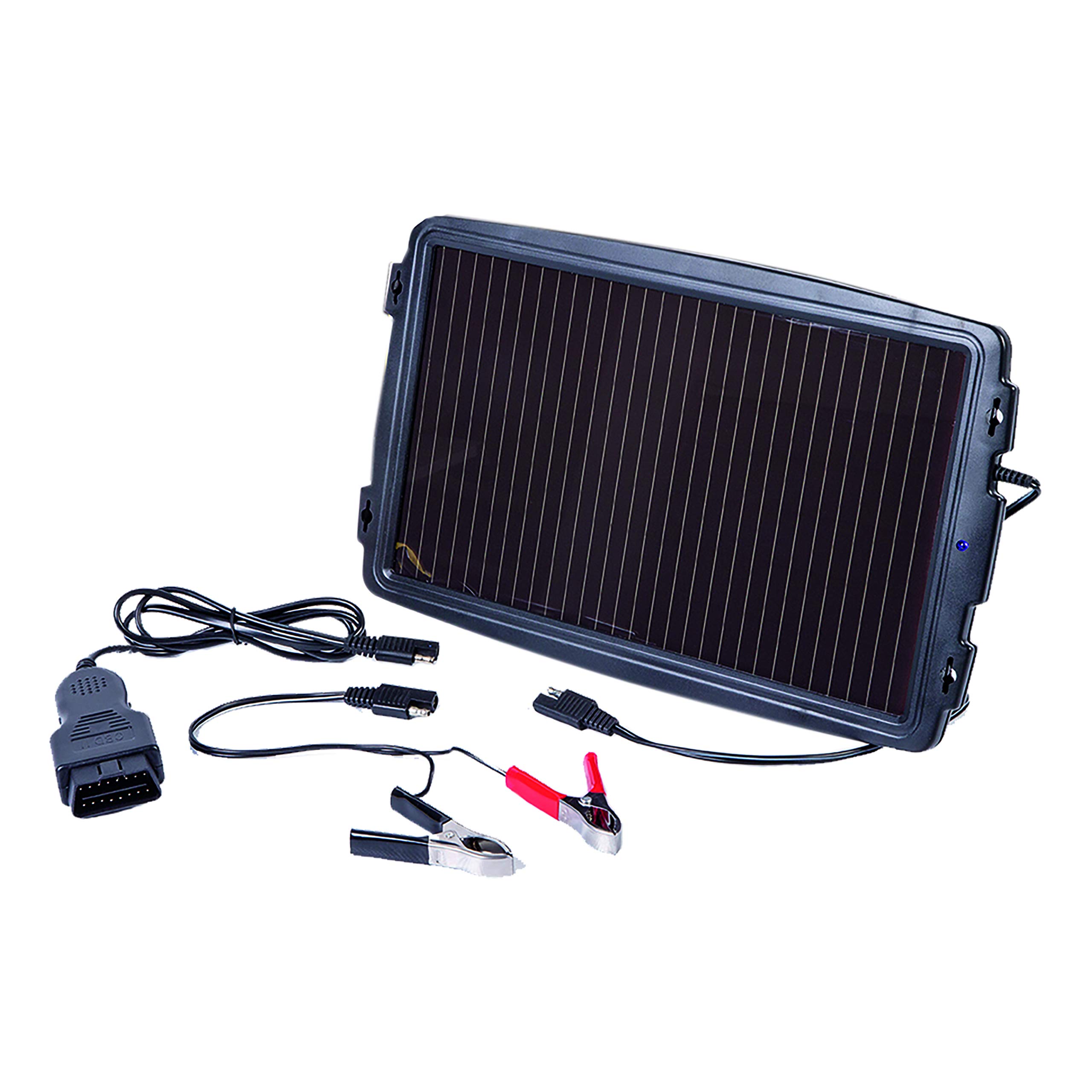 Solar-Powered Car Battery Charger 12V - Portable Auto Battery Maintainer & Trickle Charger for Cars, Trucks, RVs, Boats - Weatherproof Black Design - Perfect for Emergency, Storage & Long-Term Vehicle Maintenance