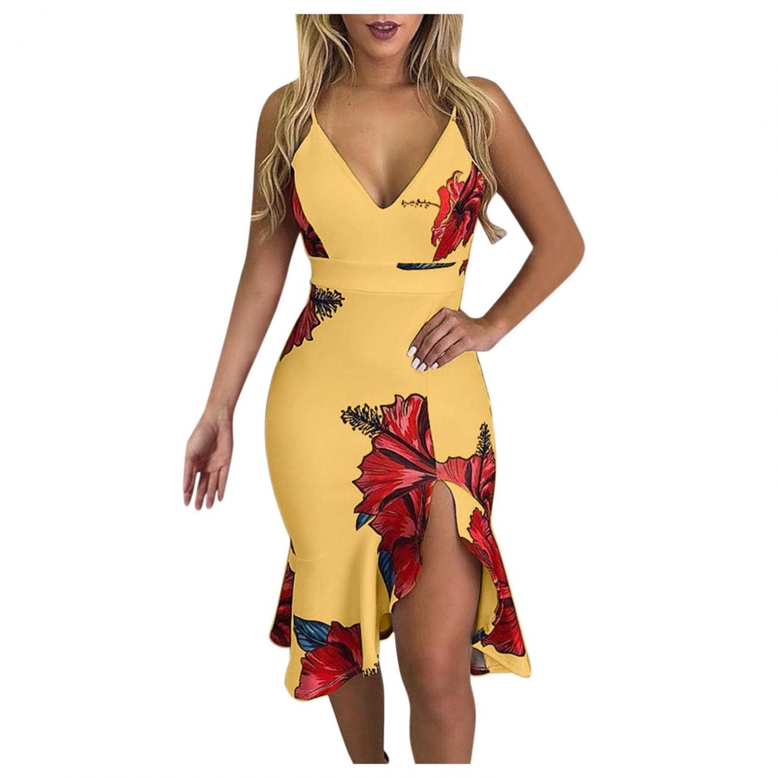 Sexy Spaghetti Strap Wrap Dress for Women - Elegant Ruffle Midi Dress for Party, Club & Casual Wear | Flattering Wrap Design for Date Night & Special Occasions
